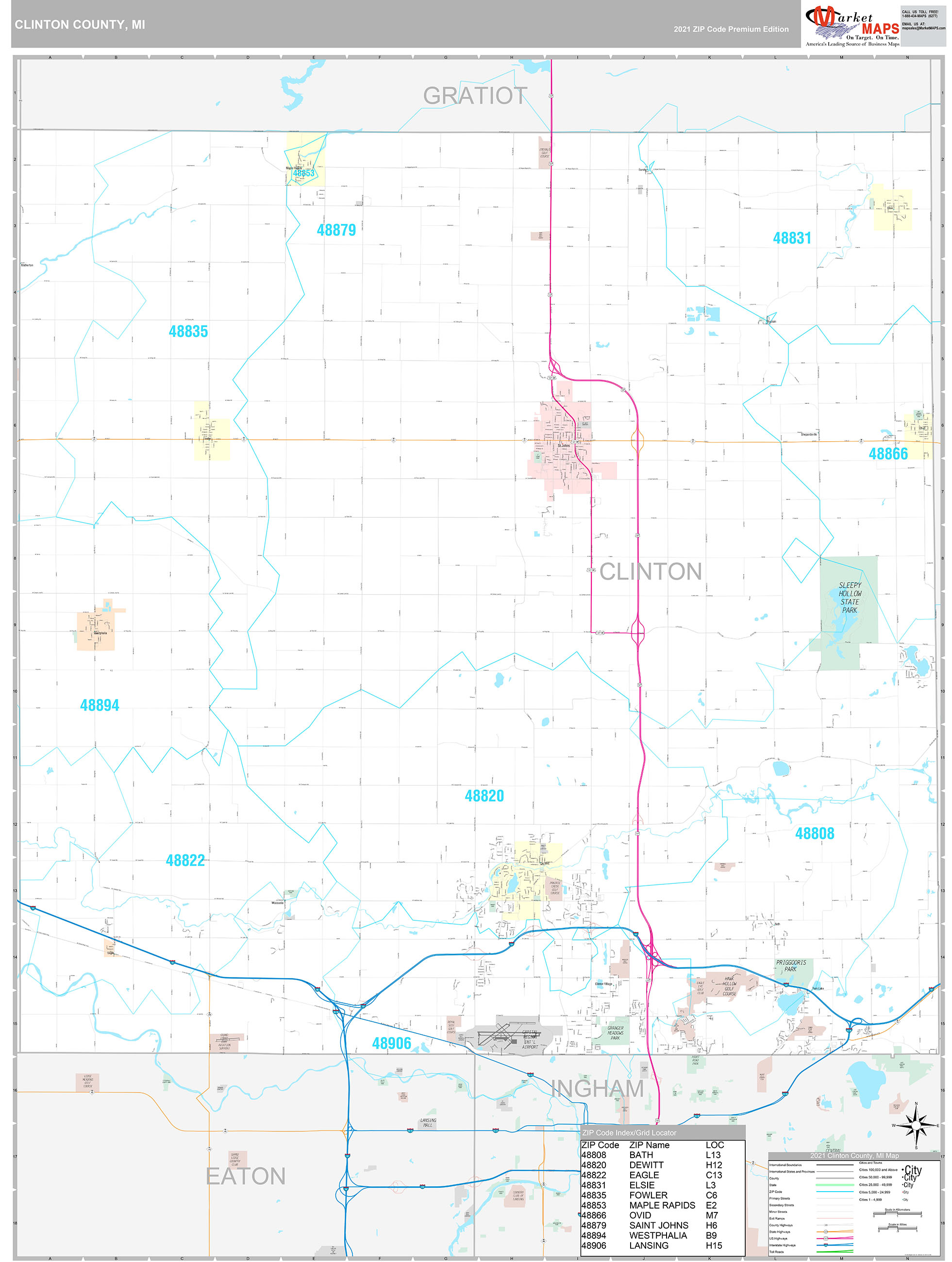 Clinton County, MI Wall Map Premium Style by MarketMAPS