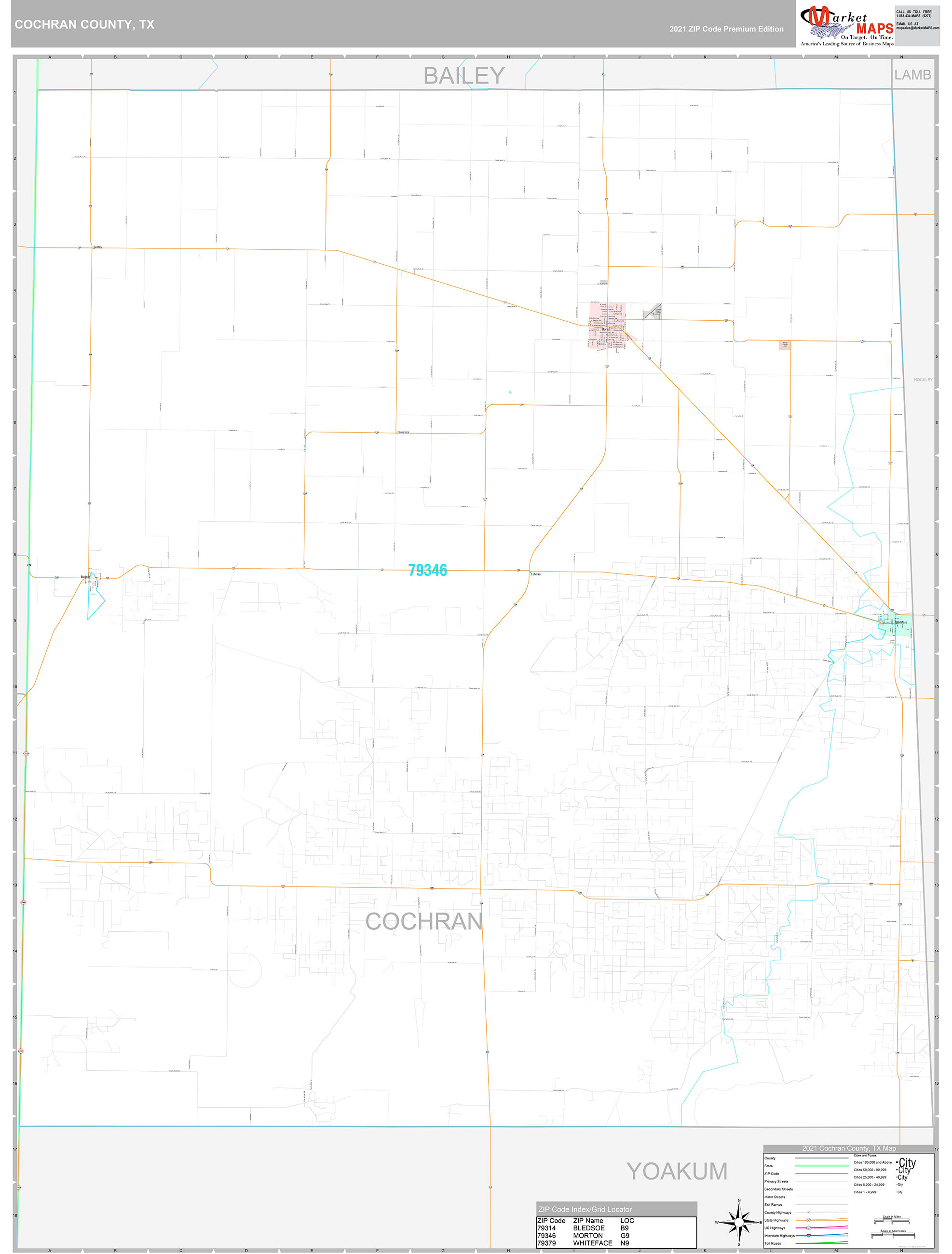 Cochran County, TX Wall Map Premium Style by MarketMAPS MapSales