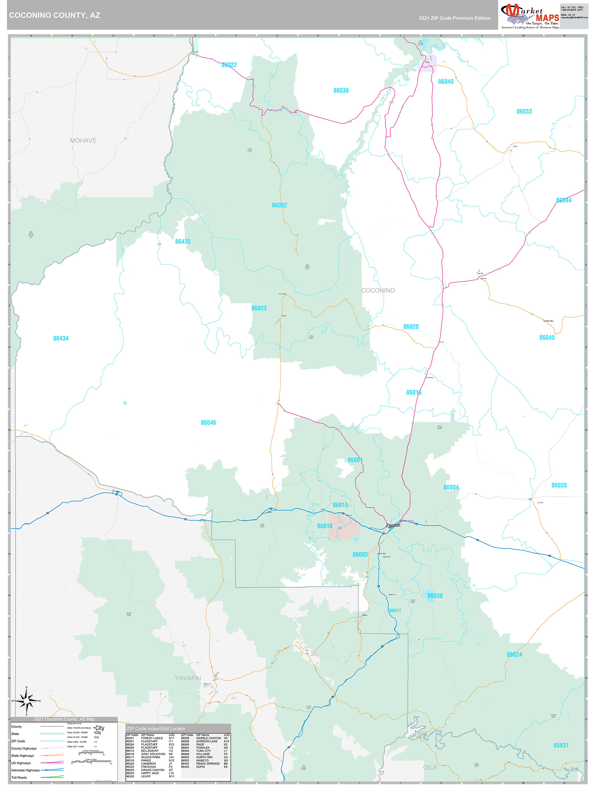 Coconino County, AZ Wall Map Premium Style by MarketMAPS
