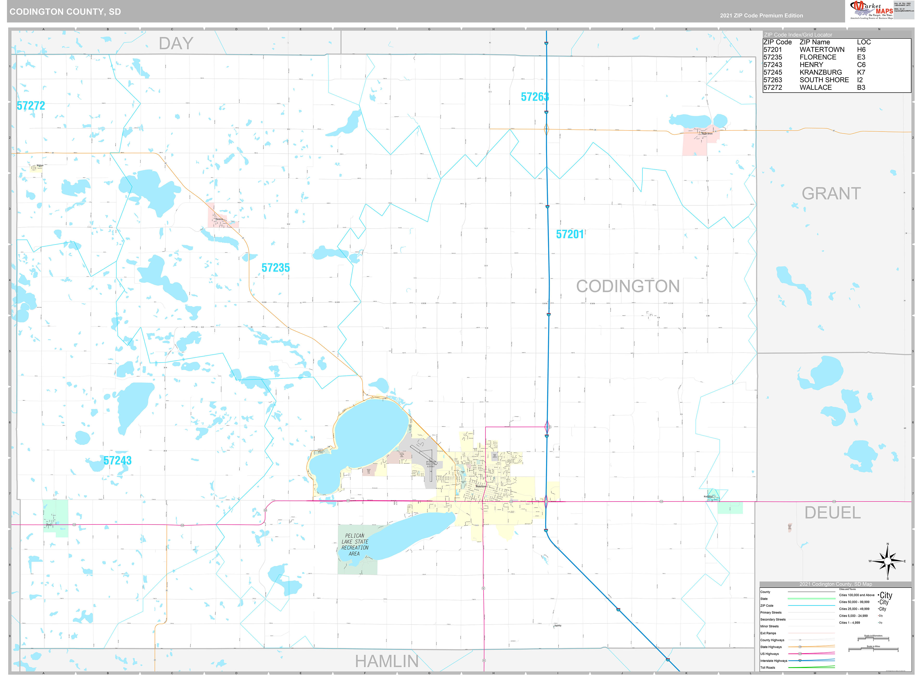 Codington County, SD Wall Map Premium Style by MarketMAPS