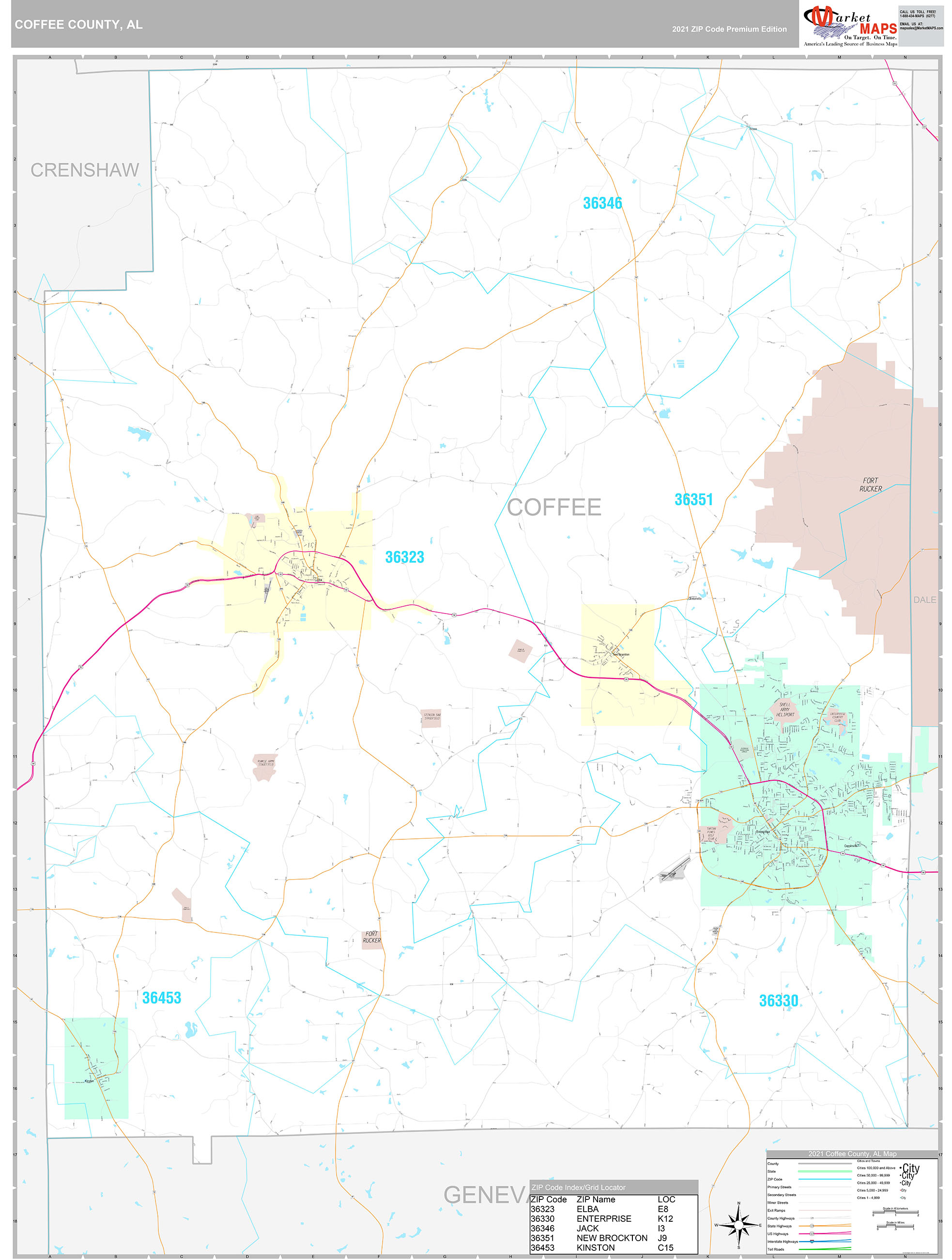 Coffee County, AL Wall Map Premium Style by MarketMAPS - MapSales