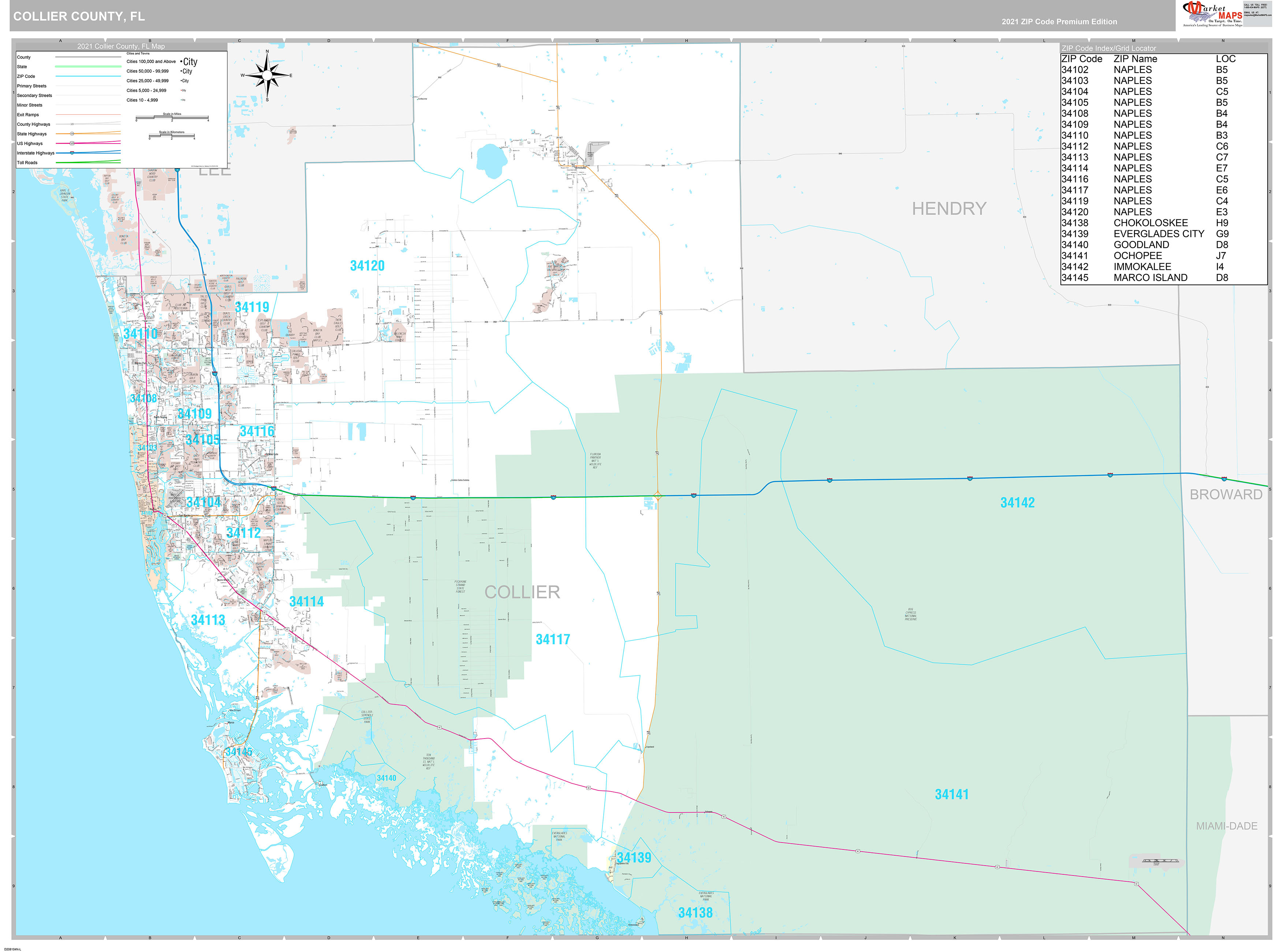 Collier County, FL Wall Map Premium Style by MarketMAPS MapSales