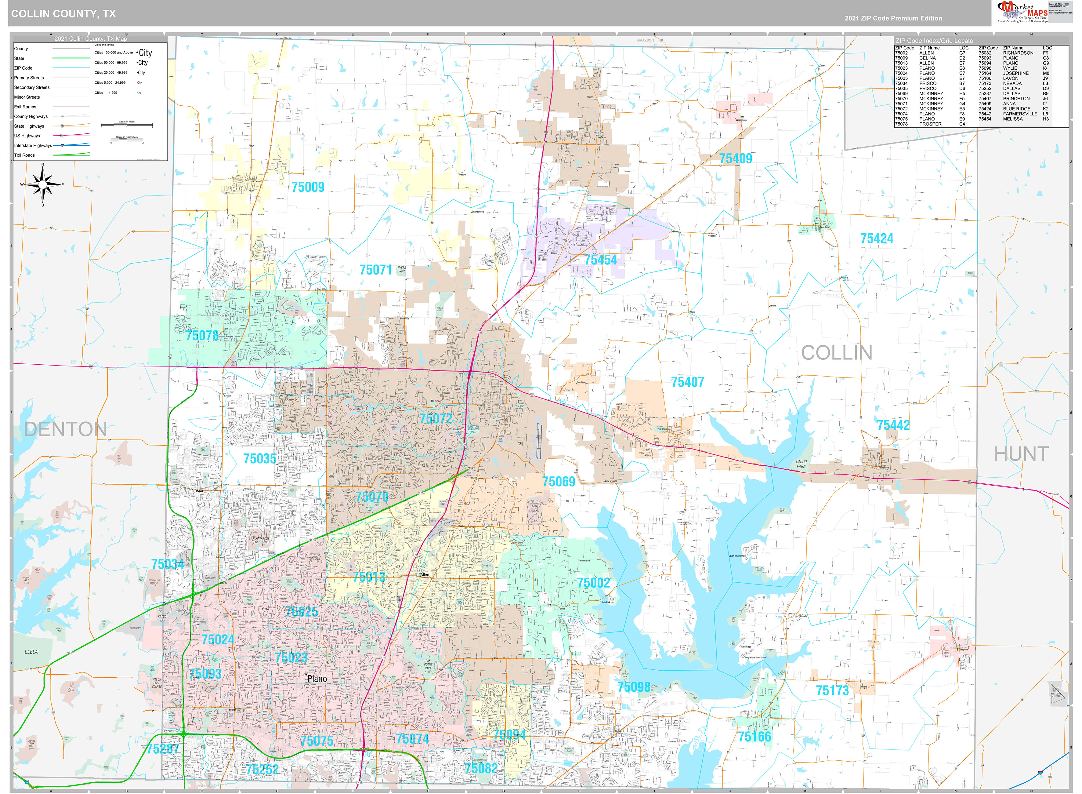 Collin County, TX Wall Map Premium Style by MarketMAPS MapSales