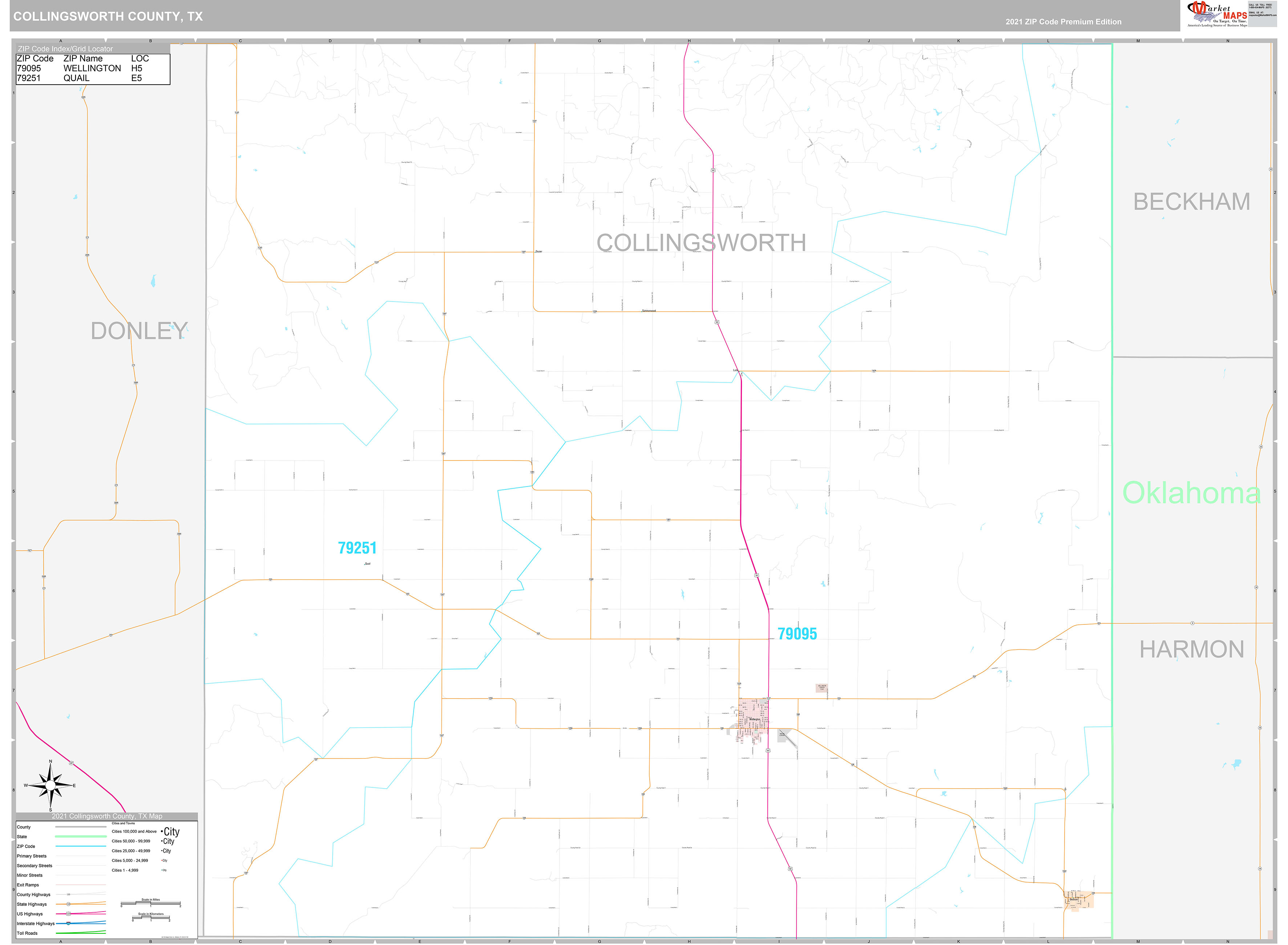 Collingsworth County, TX Wall Map Premium Style by MarketMAPS MapSales