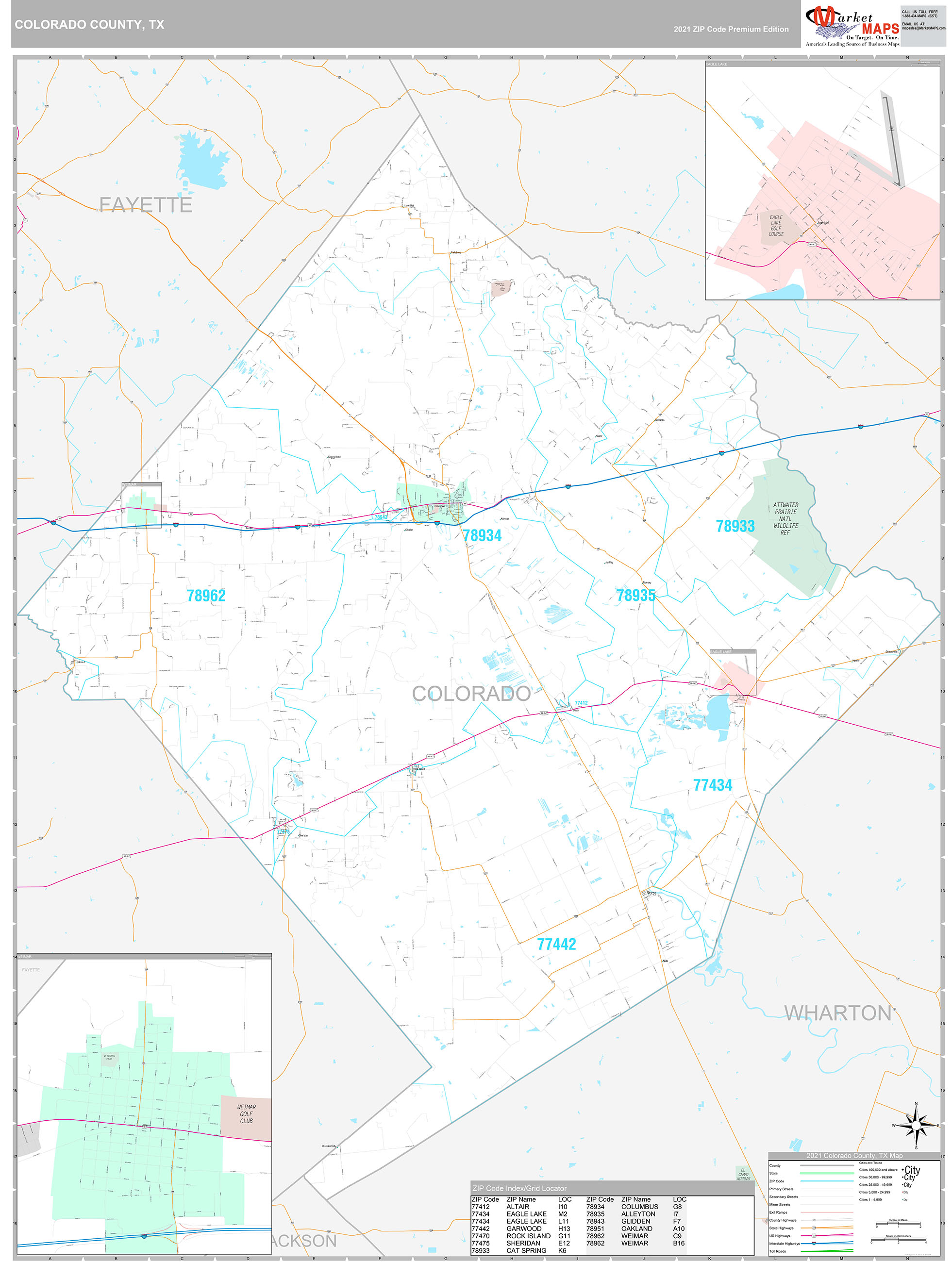 Colorado County, TX Wall Map Premium Style by MarketMAPS