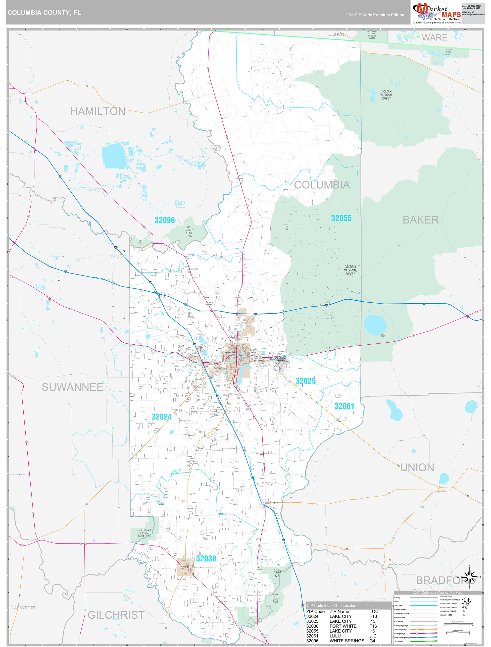Columbia County, FL Wall Map Premium Style by MarketMAPS MapSales