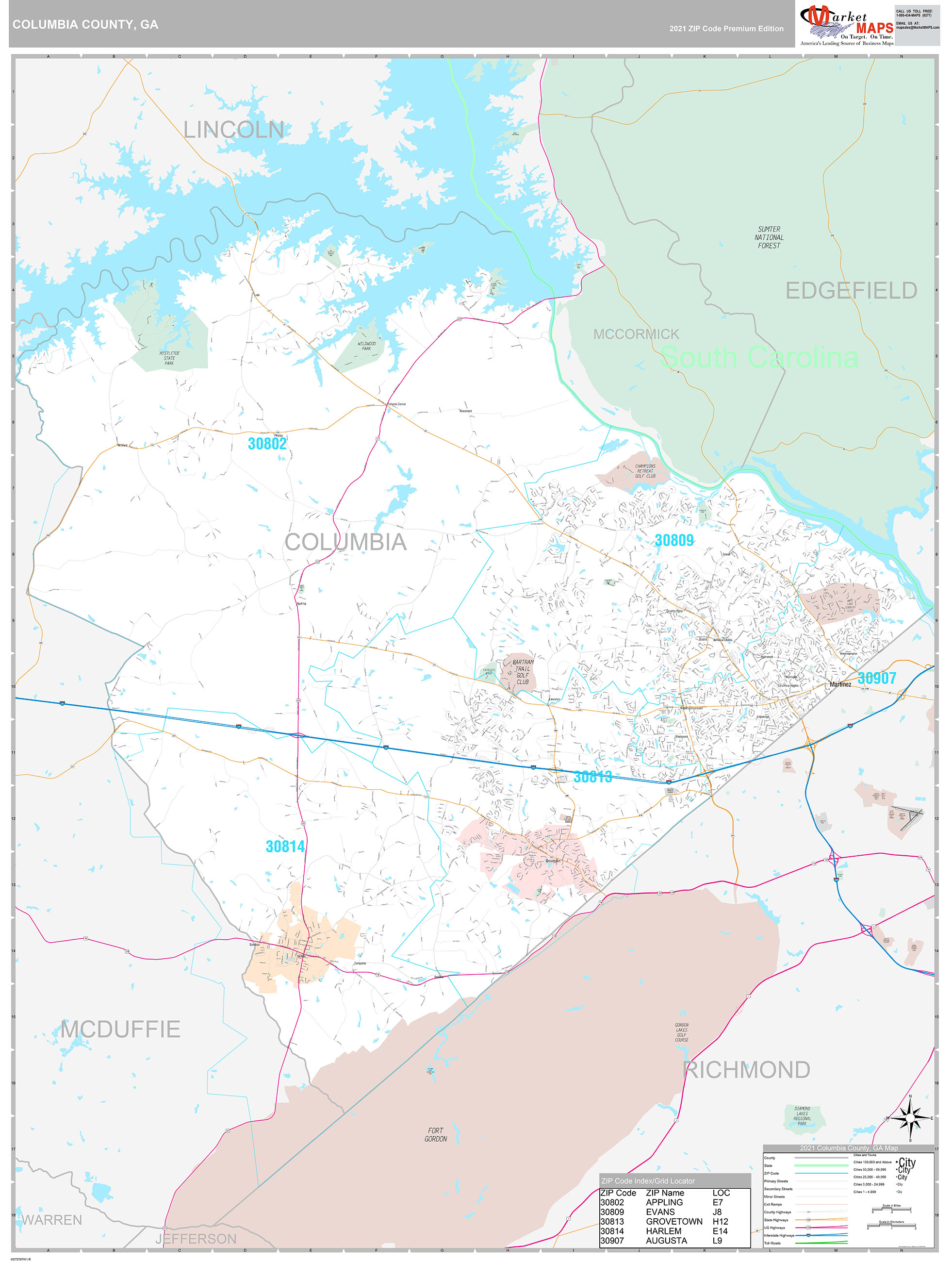 Columbia County, GA Wall Map Premium Style by MarketMAPS MapSales
