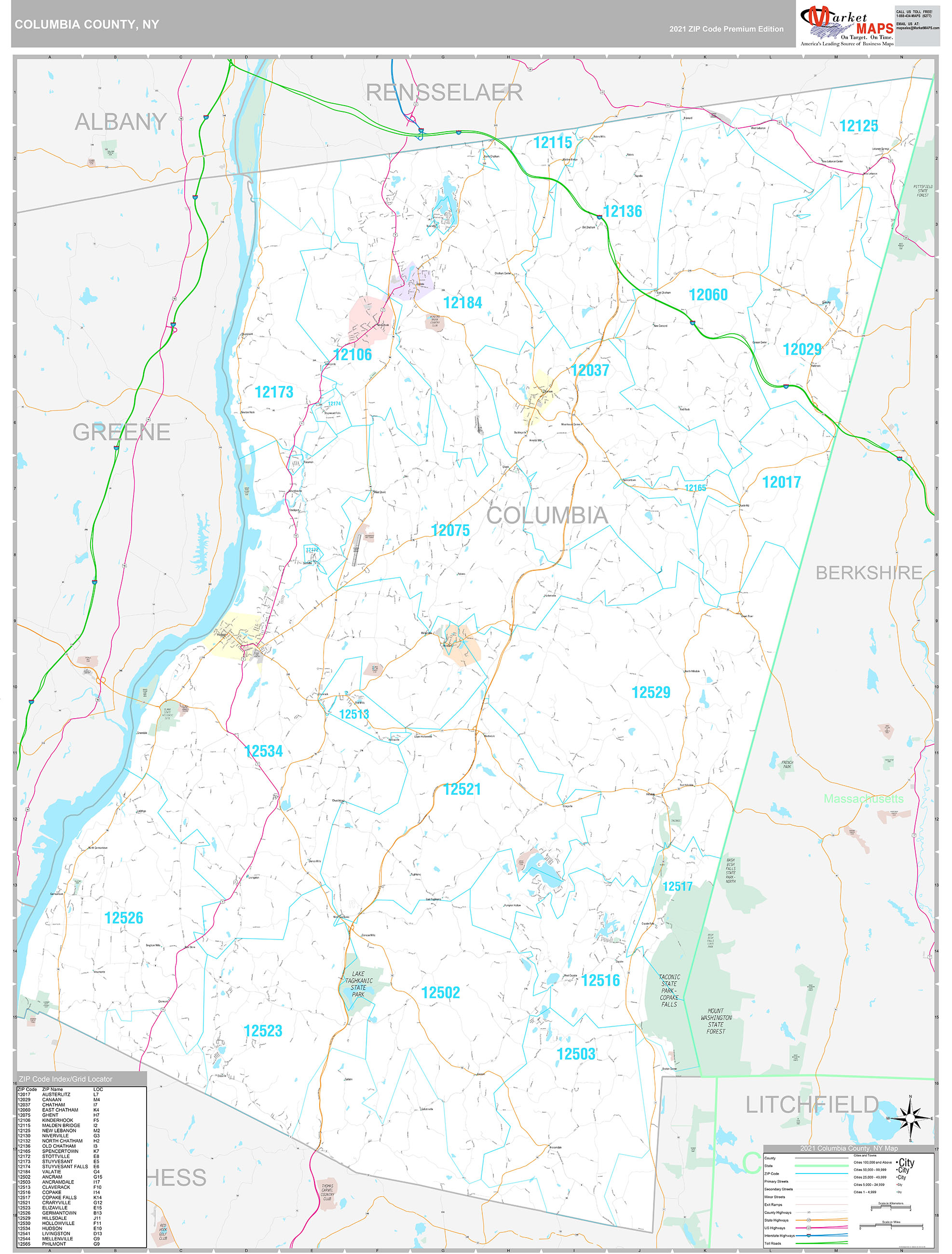 Columbia County, NY Wall Map Premium Style by MarketMAPS MapSales