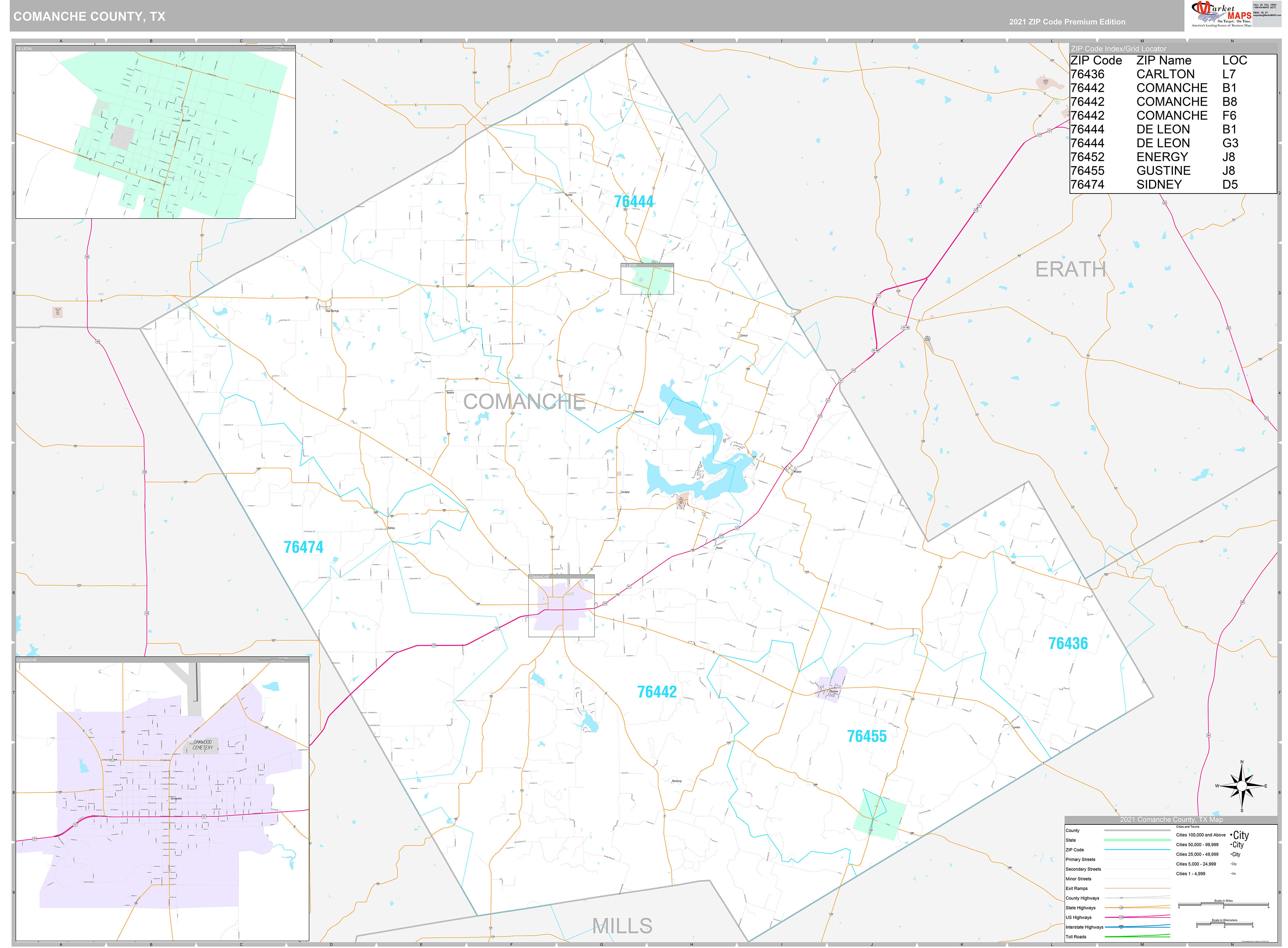 Comanche County, TX Wall Map Premium Style by MarketMAPS MapSales
