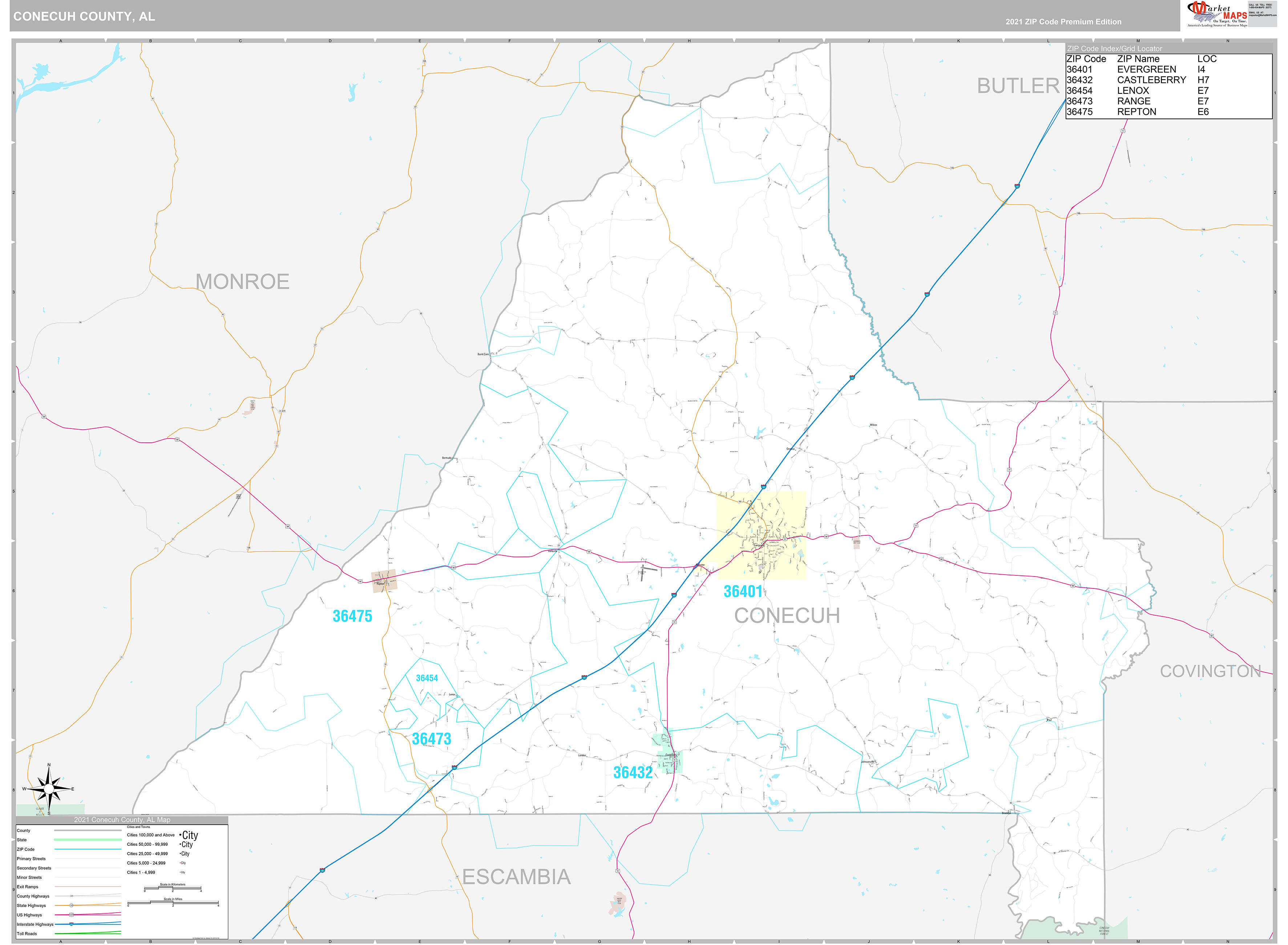 Conecuh County, AL Wall Map Premium Style by MarketMAPS