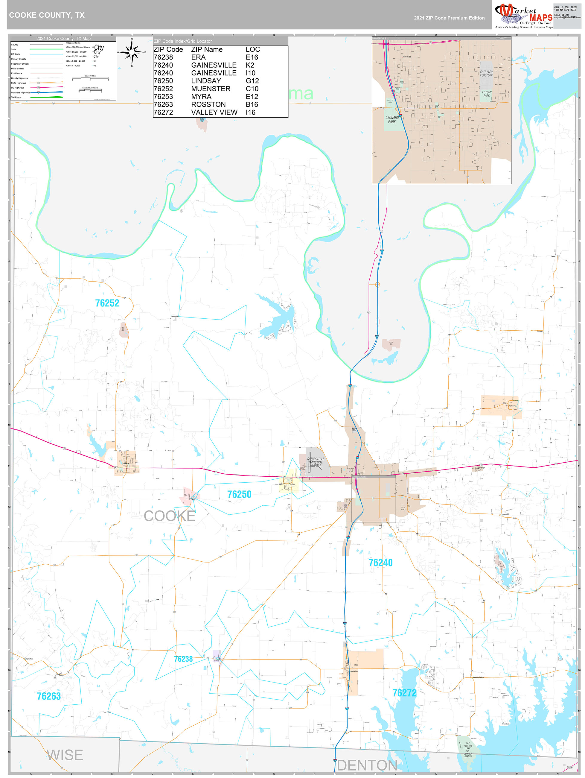 Cooke County, TX Wall Map Premium Style by MarketMAPS