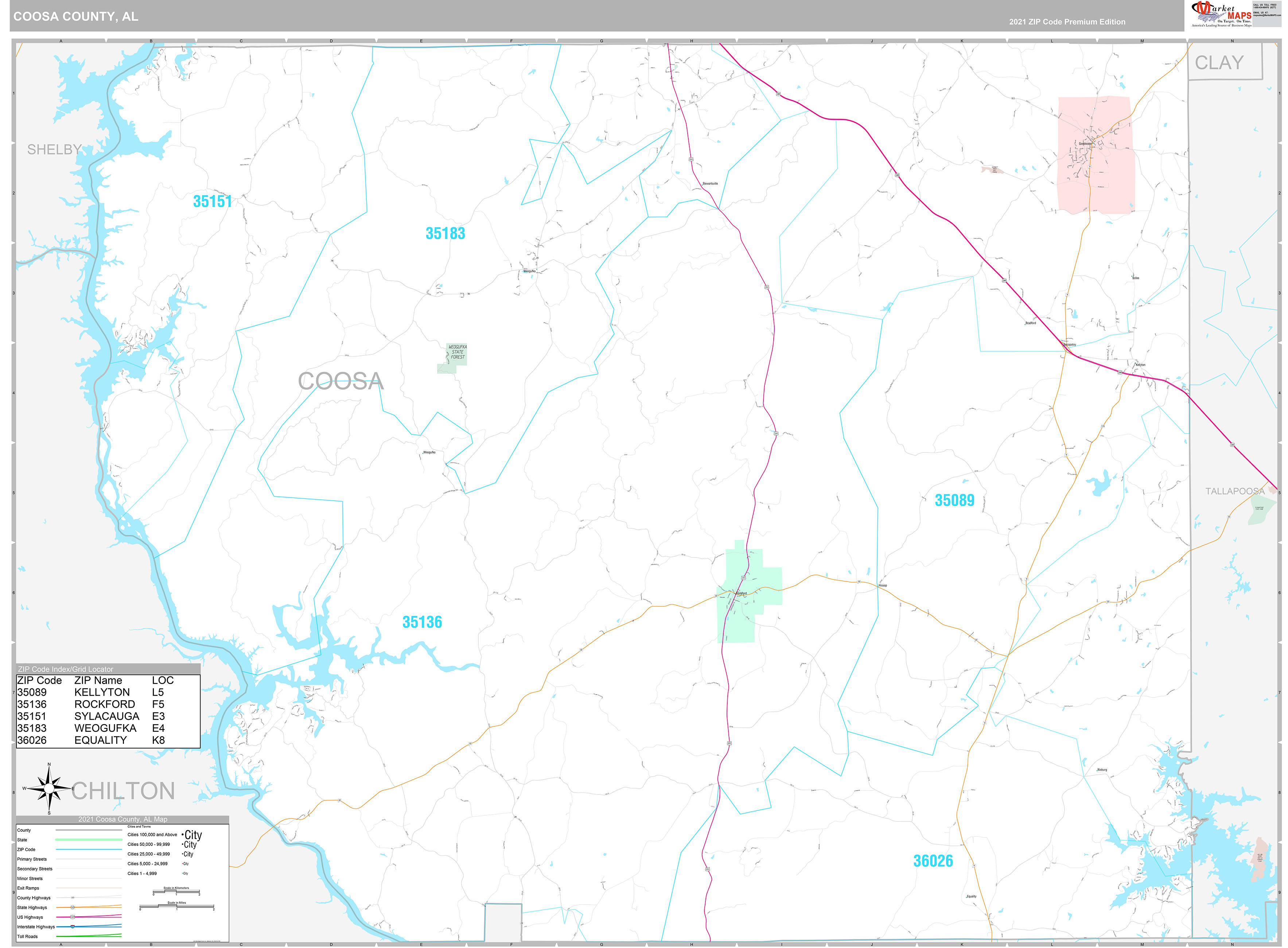 Coosa County, AL Wall Map Premium Style by MarketMAPS