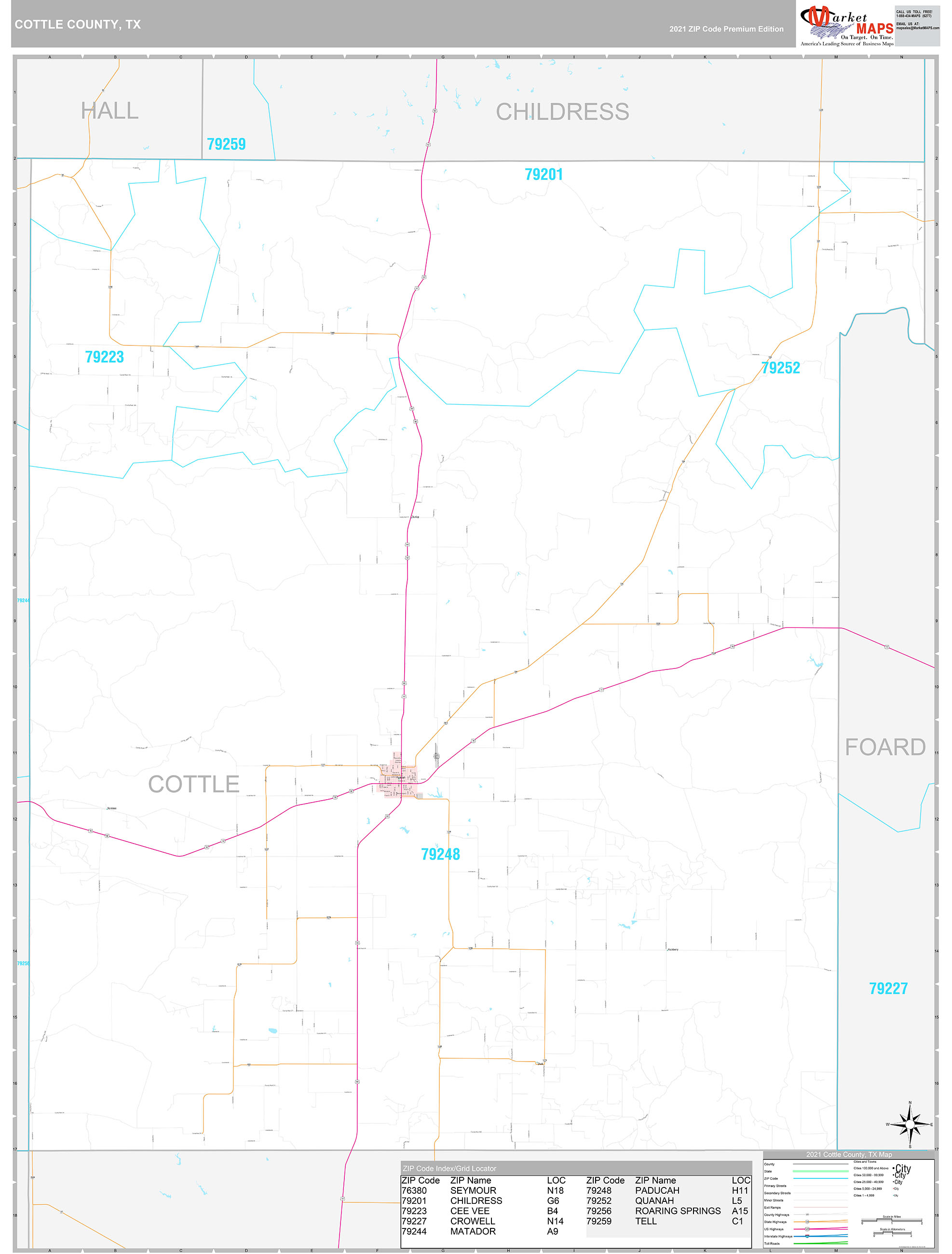 Cottle County, TX Wall Map Premium Style by MarketMAPS MapSales