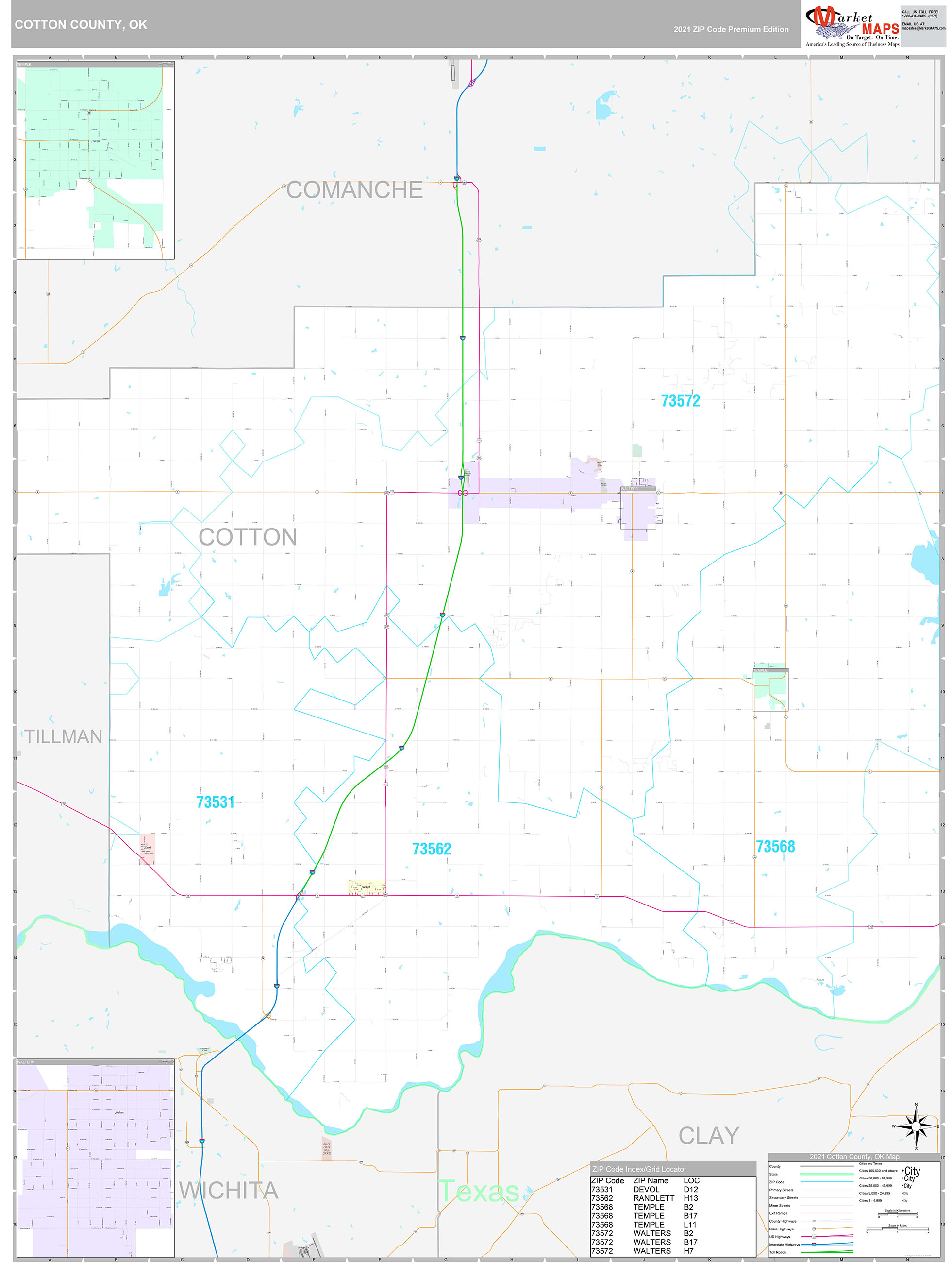 Cotton County, OK Wall Map Premium Style by MarketMAPS