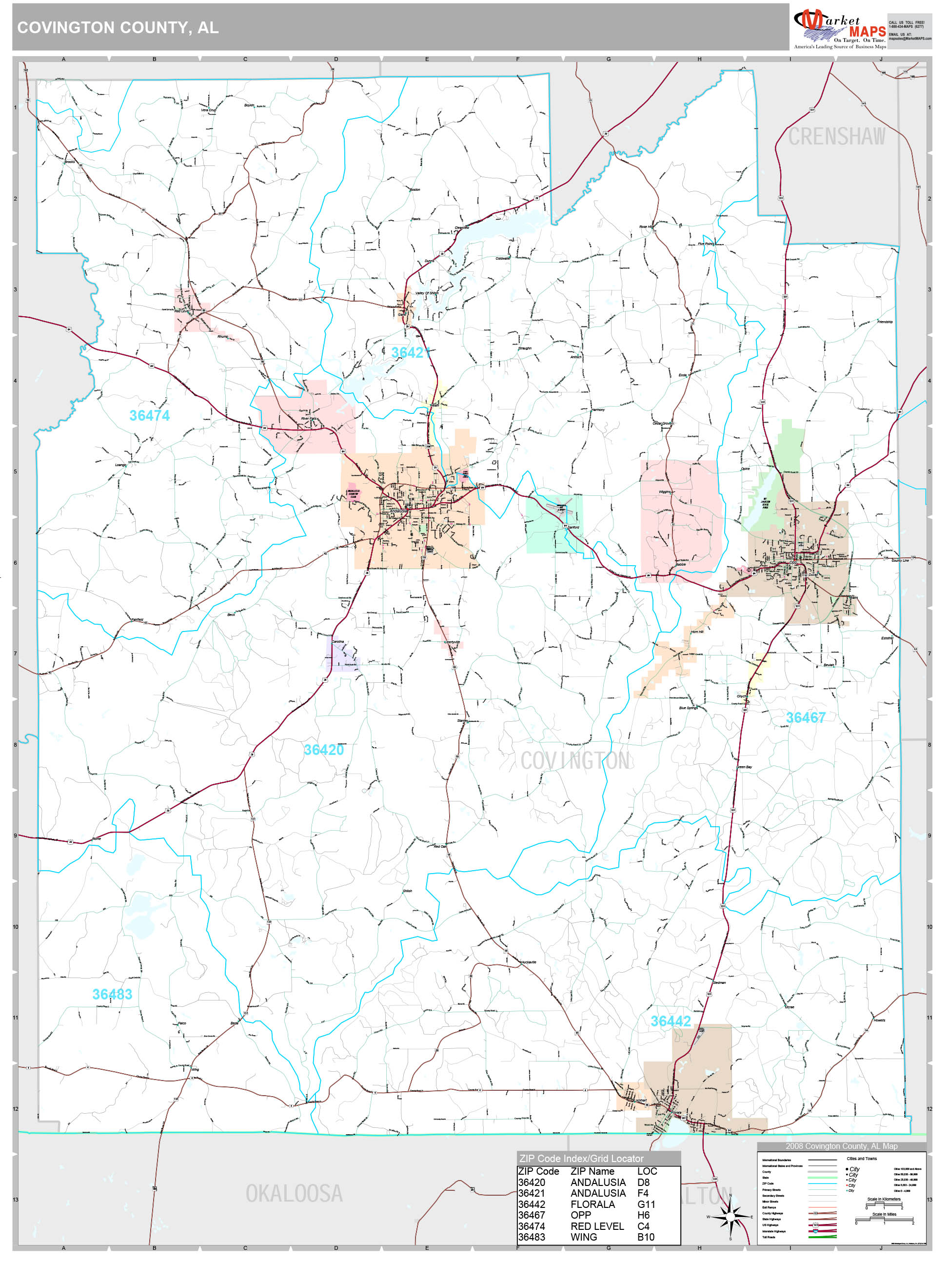 Covington County, AL Wall Map Premium Style by MarketMAPS MapSales