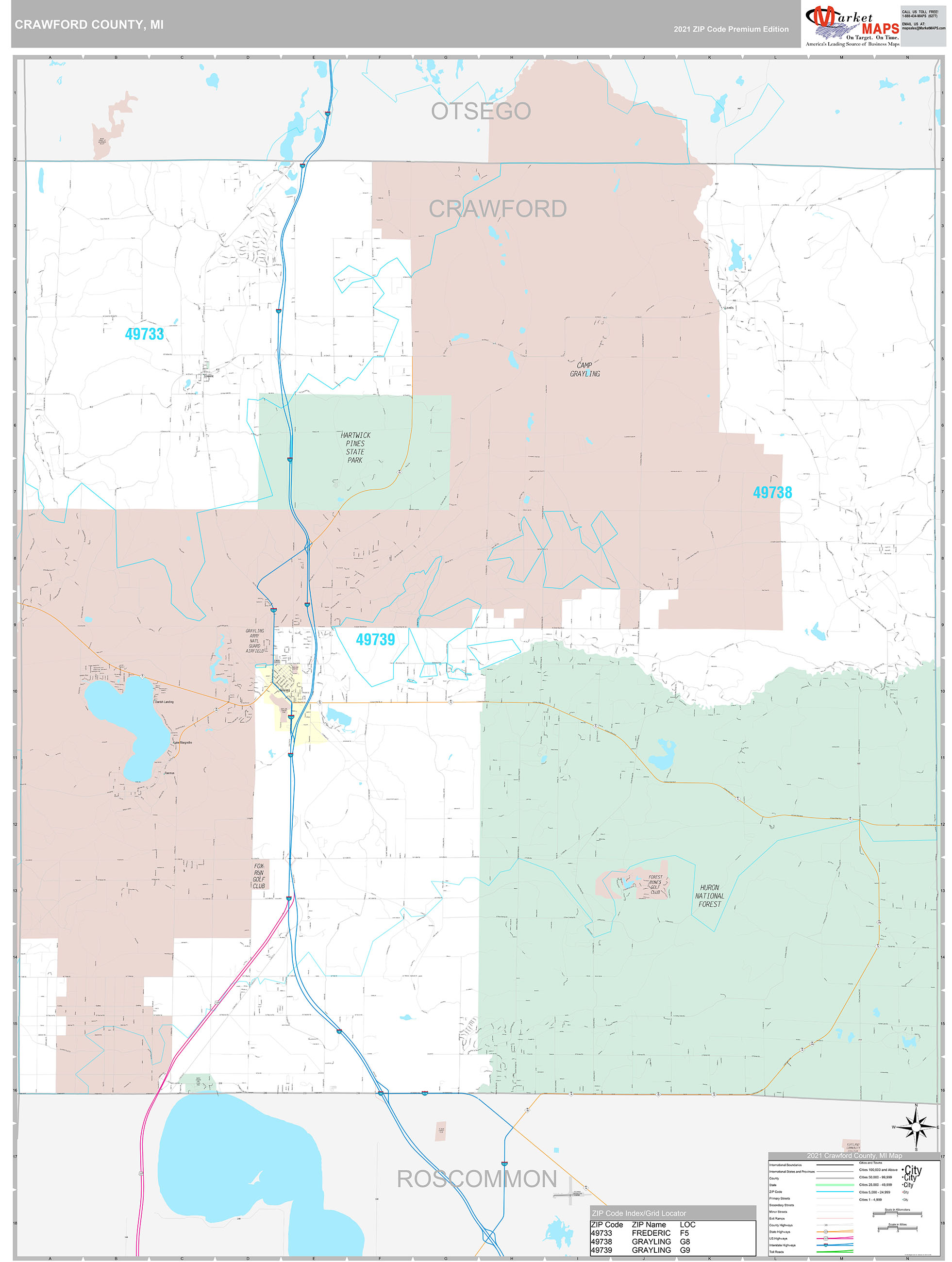Crawford County, MI Wall Map Premium Style by MarketMAPS - MapSales