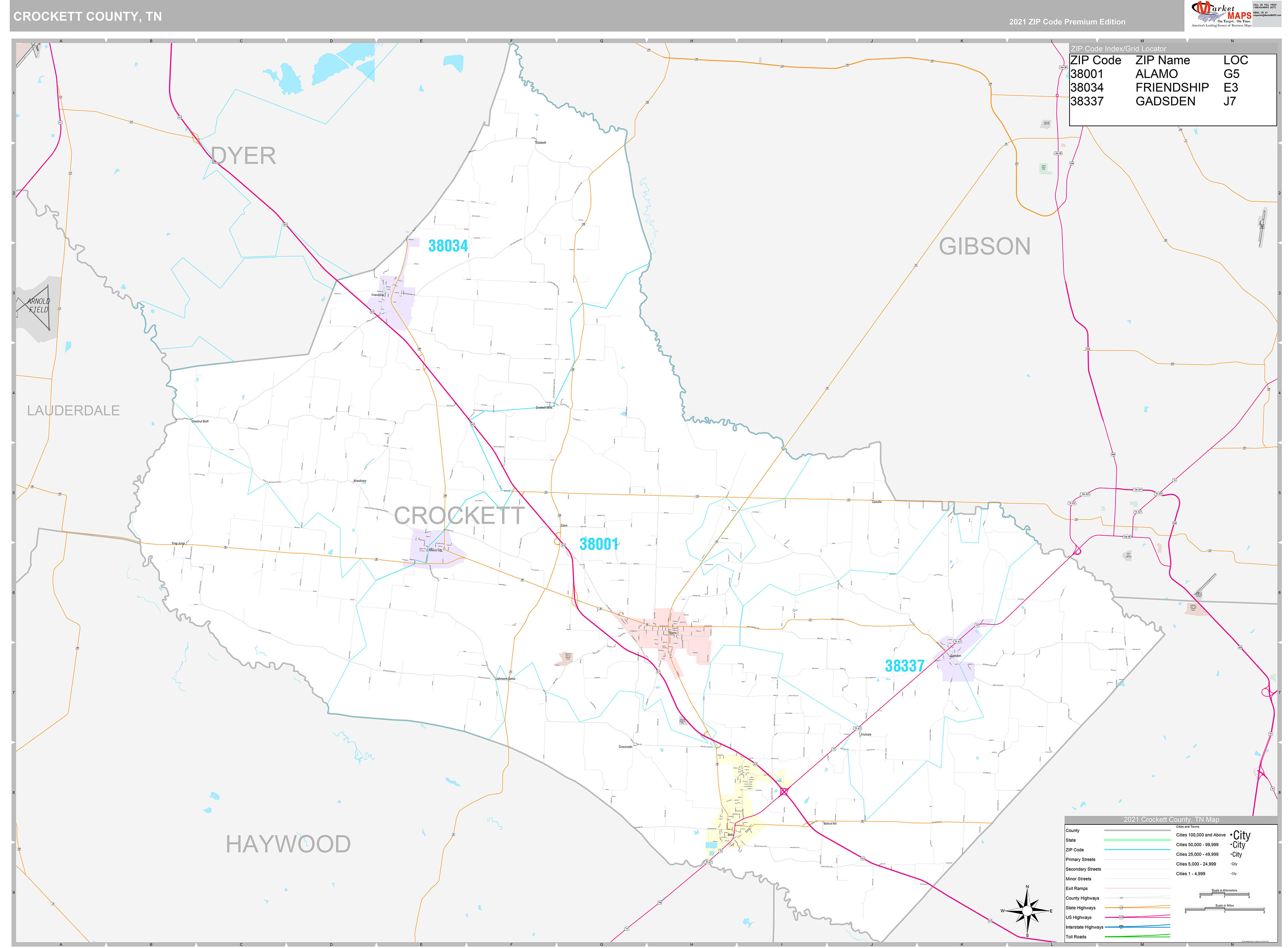 Crockett County, TN Wall Map Premium Style by MarketMAPS
