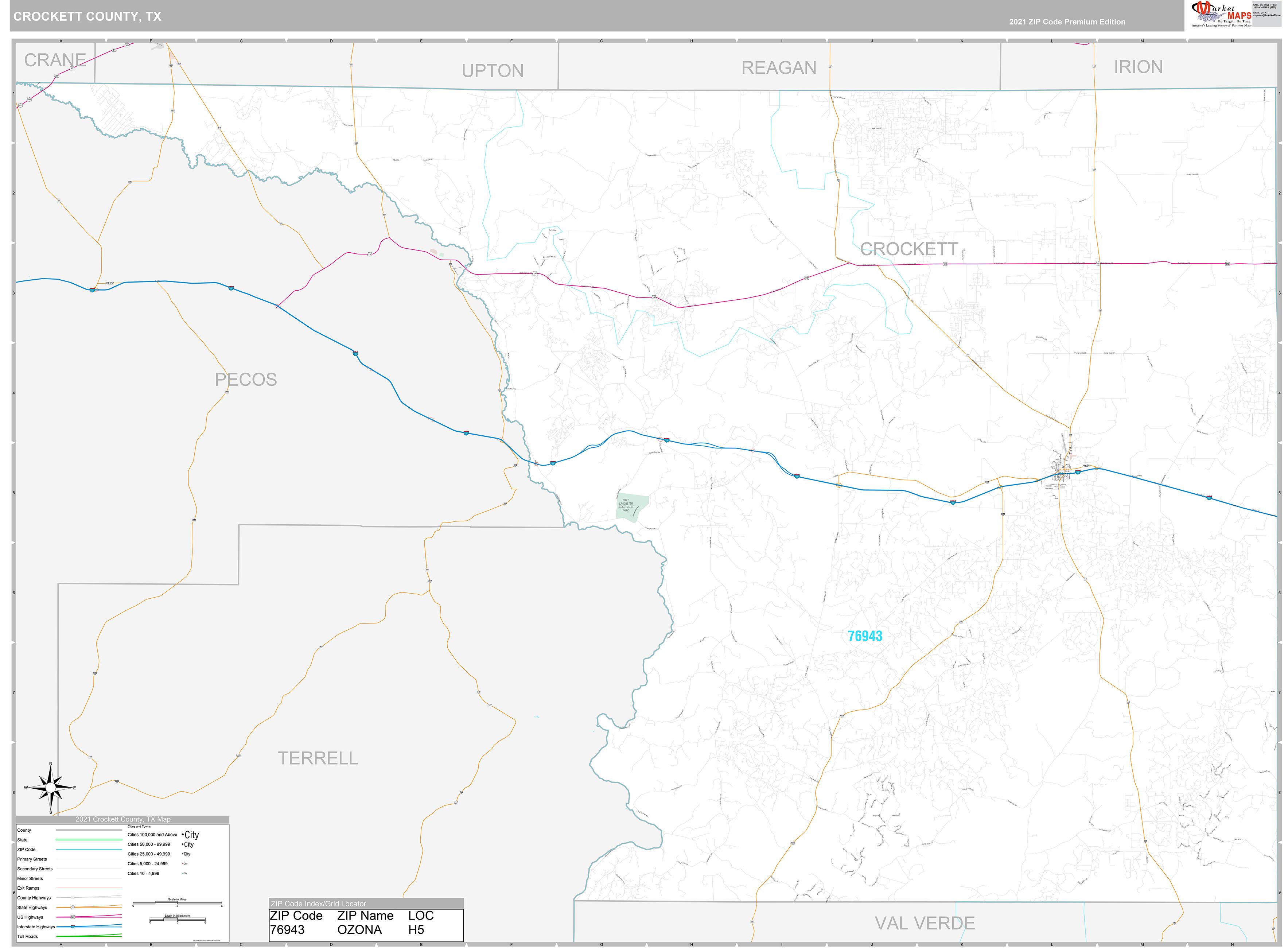 Crockett County, TX Wall Map Premium Style by MarketMAPS MapSales