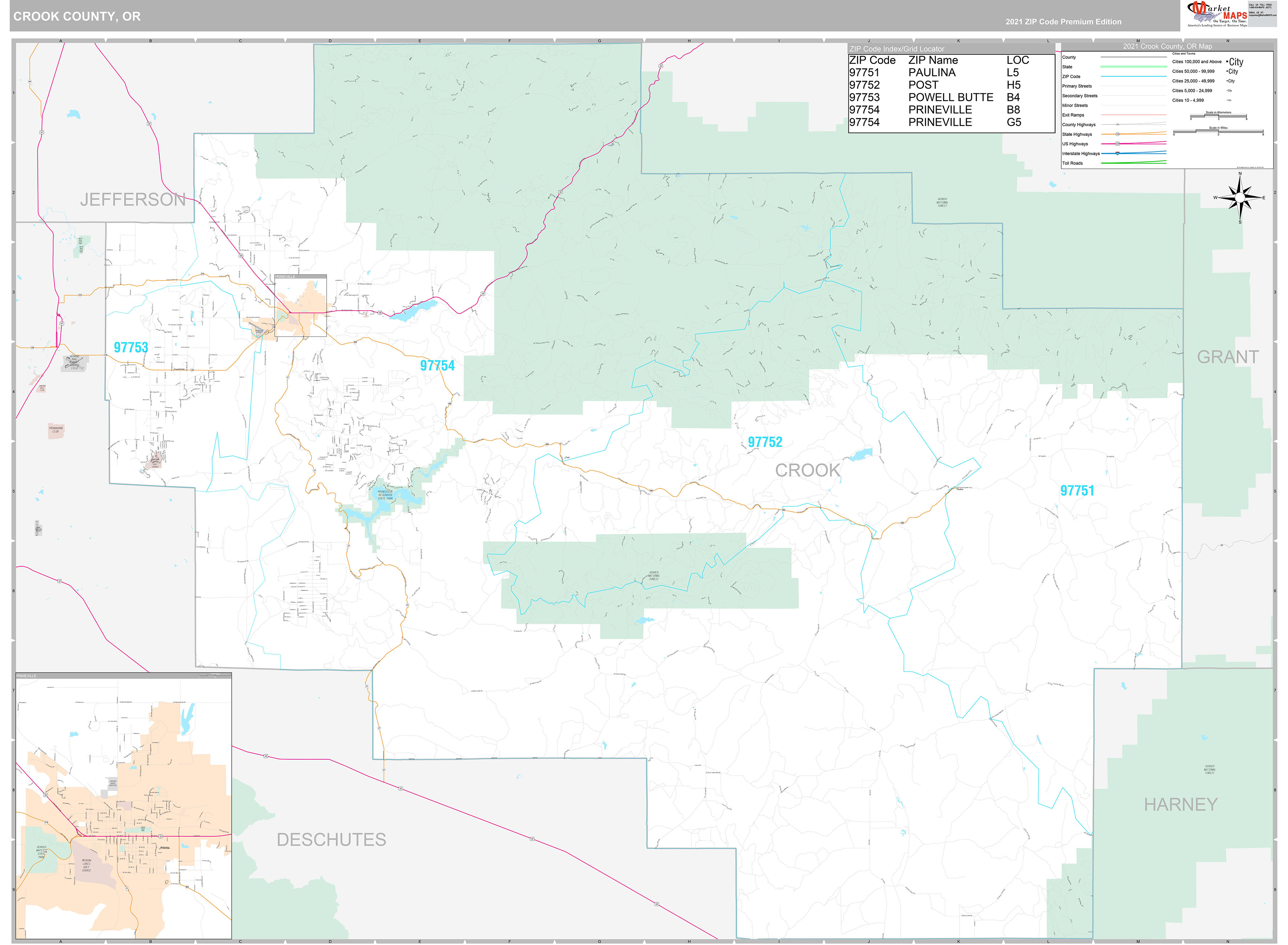 Crook County, OR Wall Map Premium Style by MarketMAPS