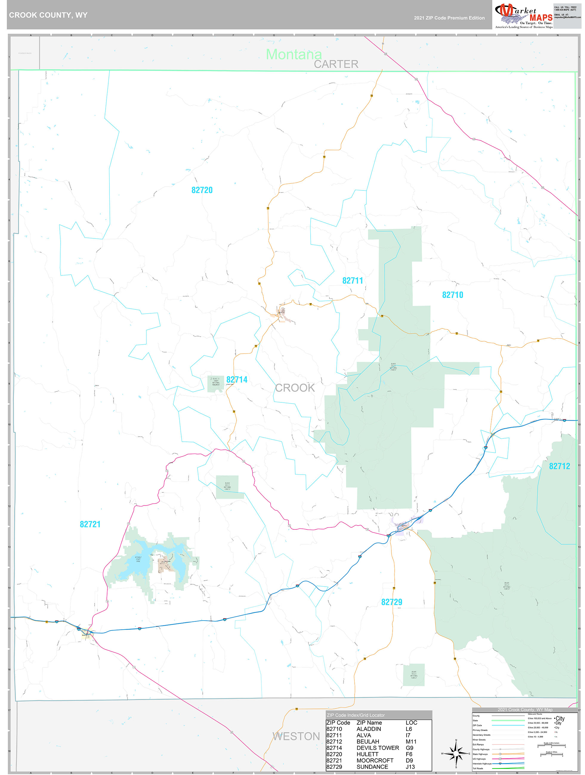 Crook County, WY Wall Map Premium Style by MarketMAPS MapSales