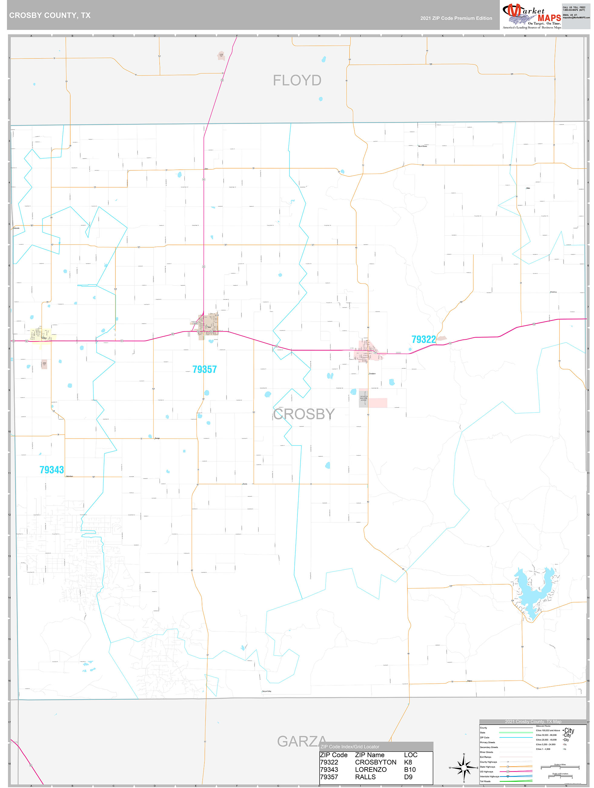 Crosby County, TX Wall Map Premium Style by MarketMAPS