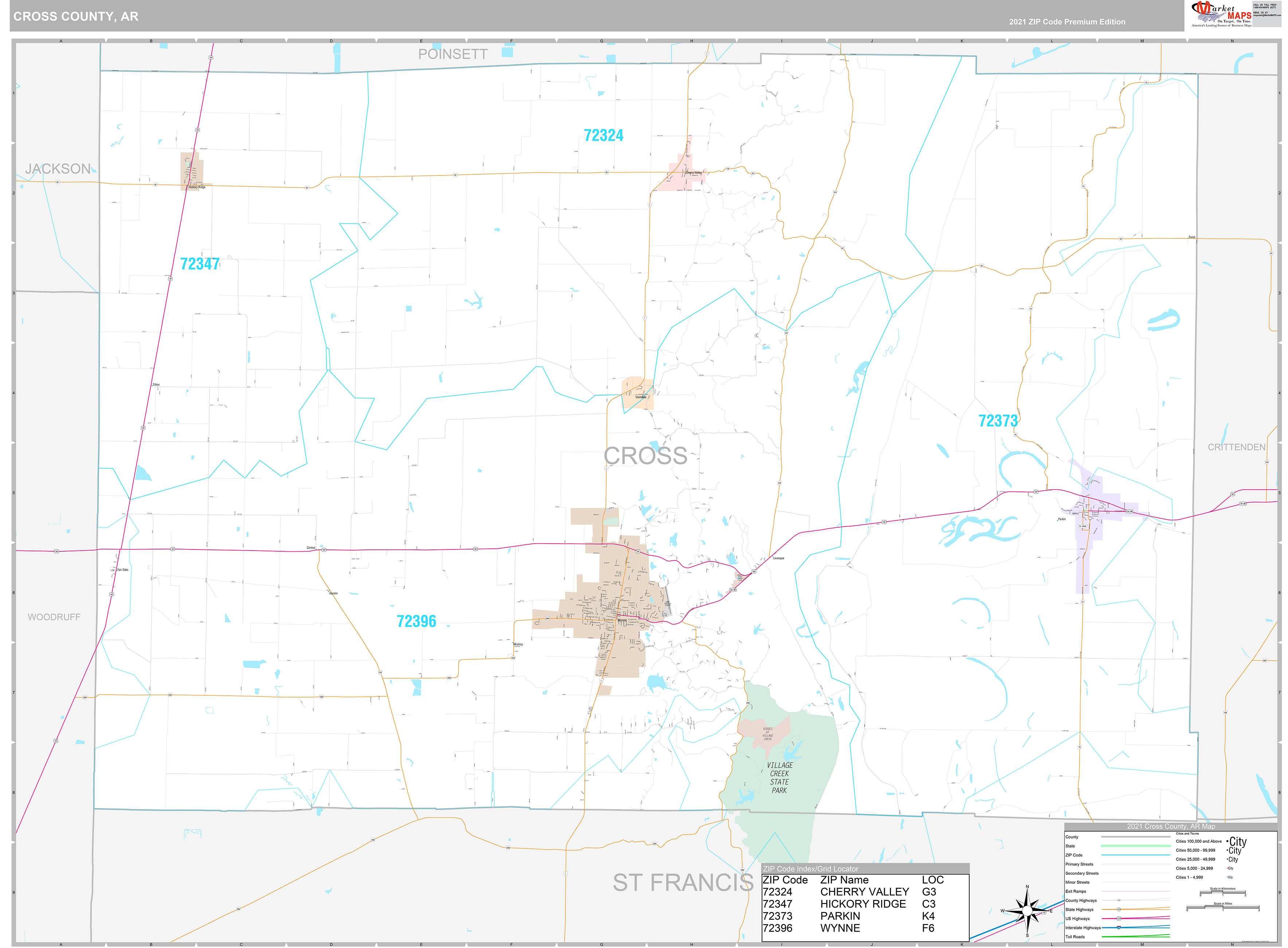 Cross County, AR Wall Map Premium Style by MarketMAPS MapSales