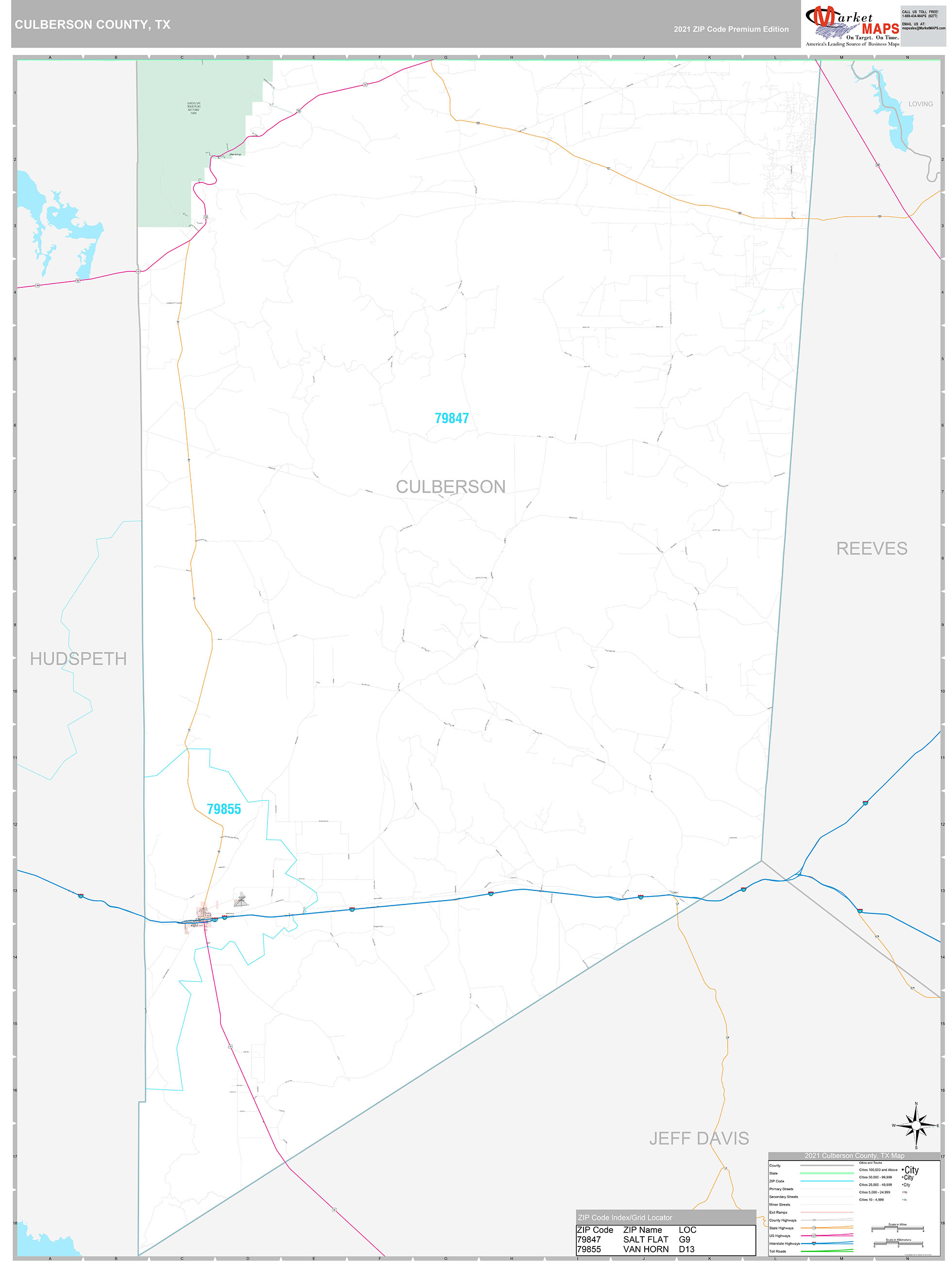 Culberson County, TX Wall Map Premium Style by MarketMAPS