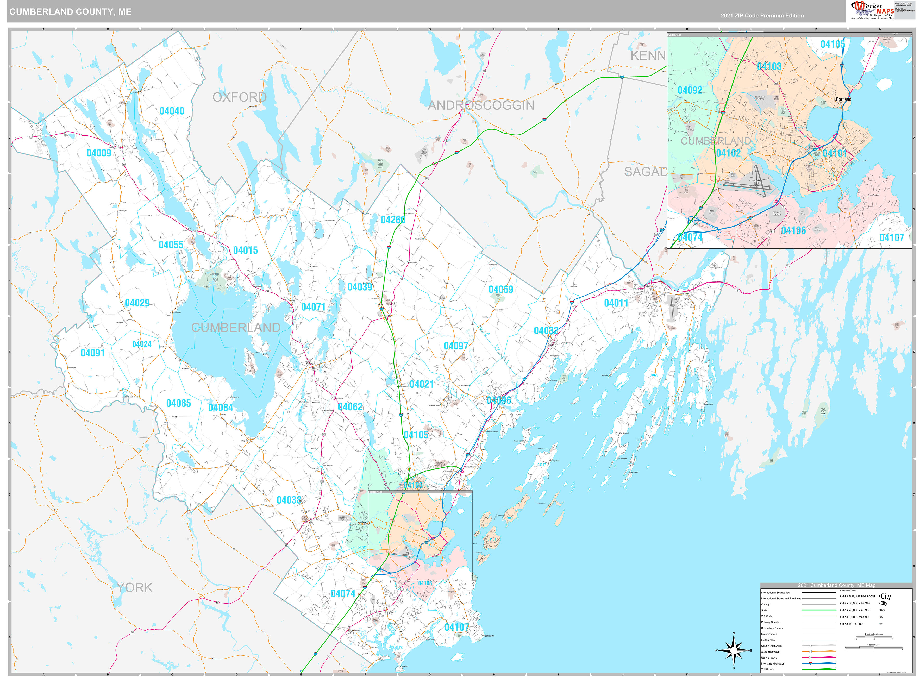 Cumberland County, ME Wall Map Premium Style by MarketMAPS MapSales