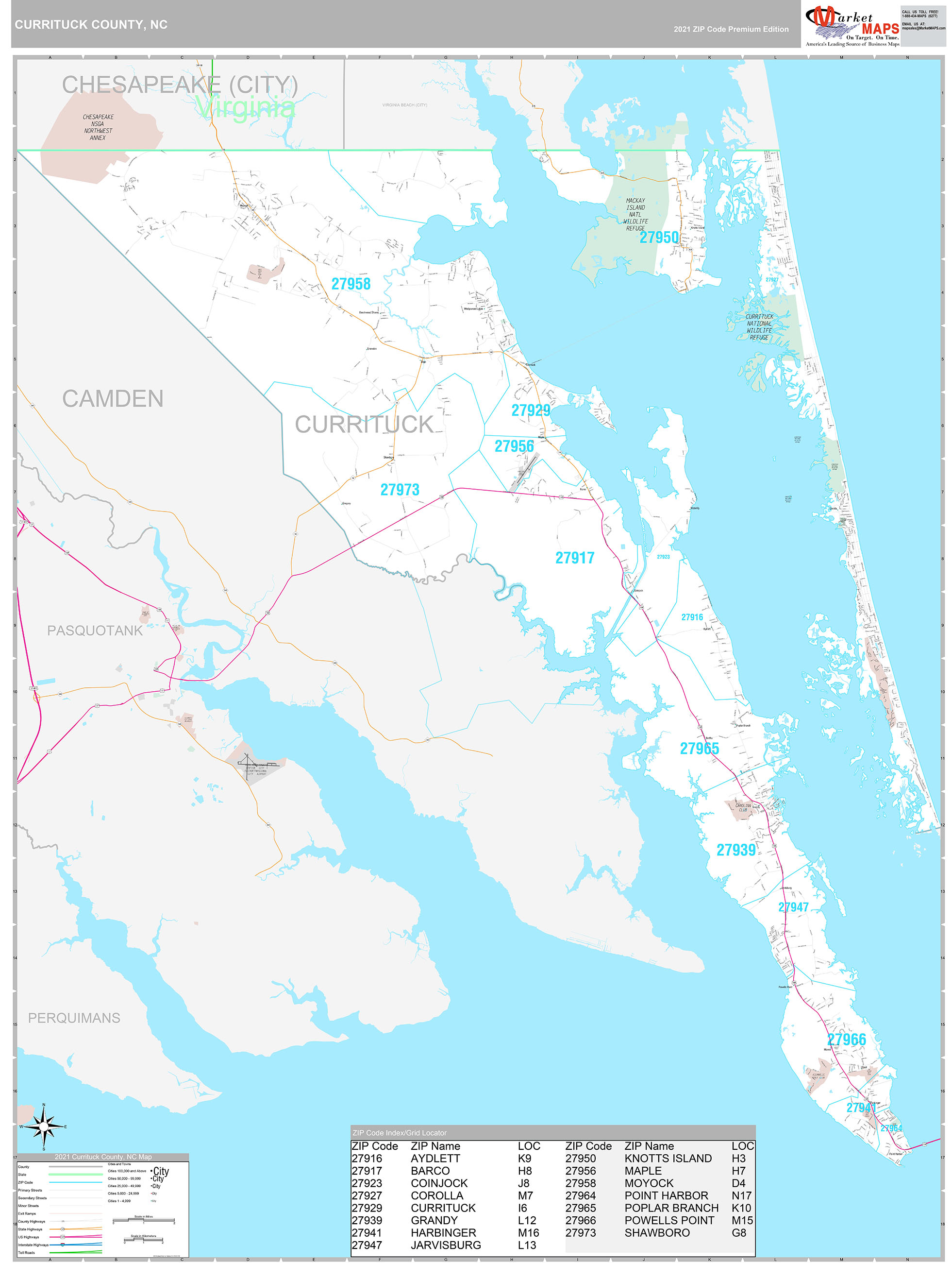 Currituck County, NC Wall Map Premium Style