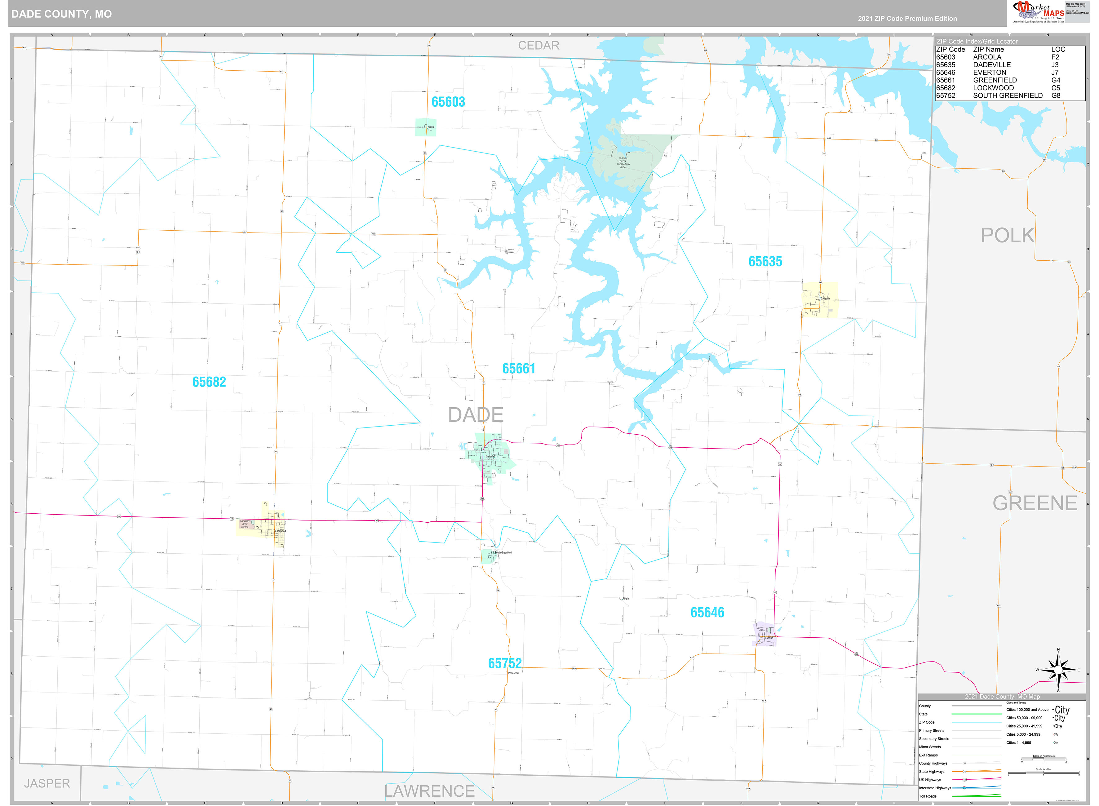 Dade County, MO Wall Map Premium Style by MarketMAPS