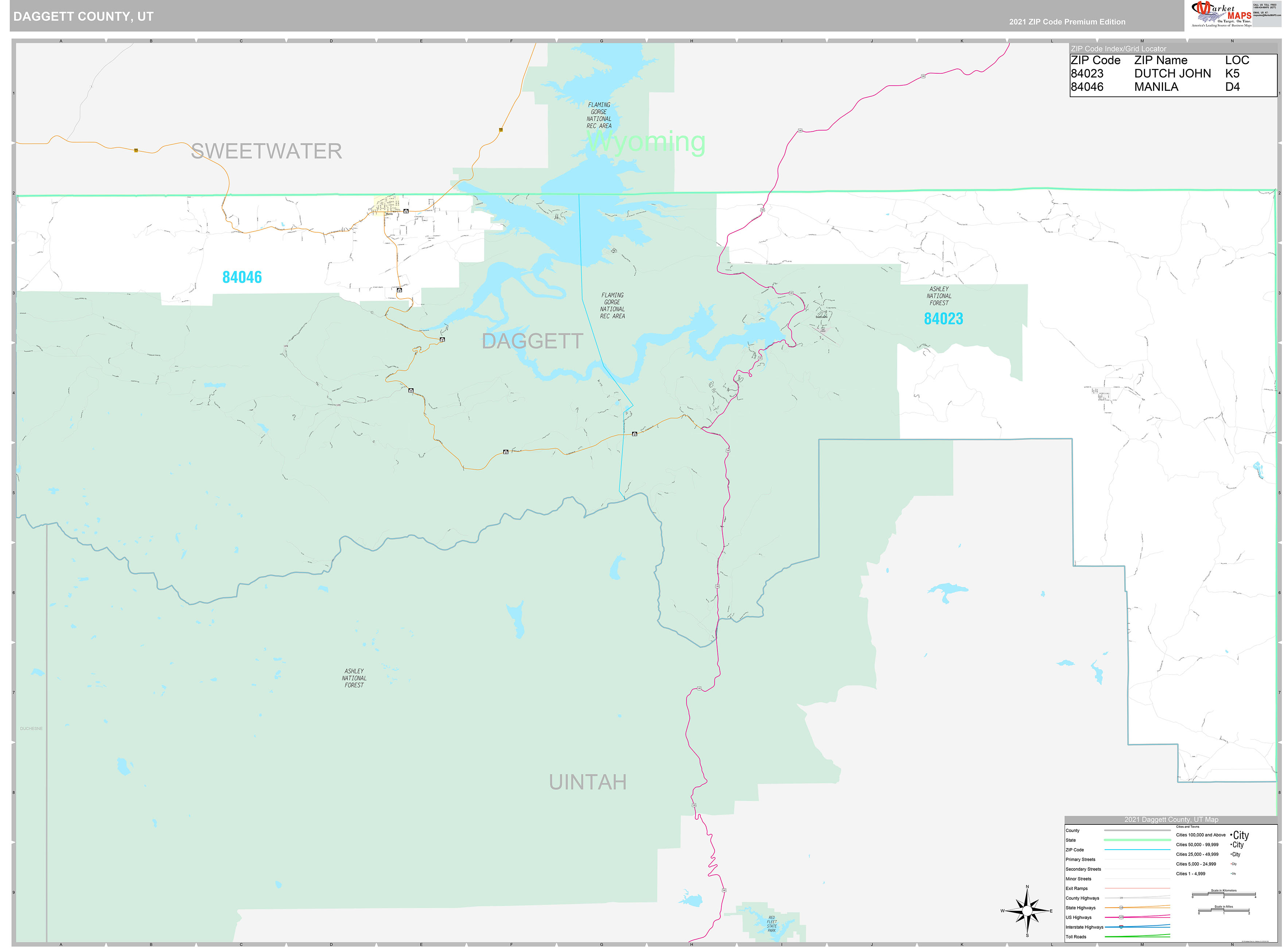 Daggett County, UT Wall Map Premium Style by MarketMAPS MapSales
