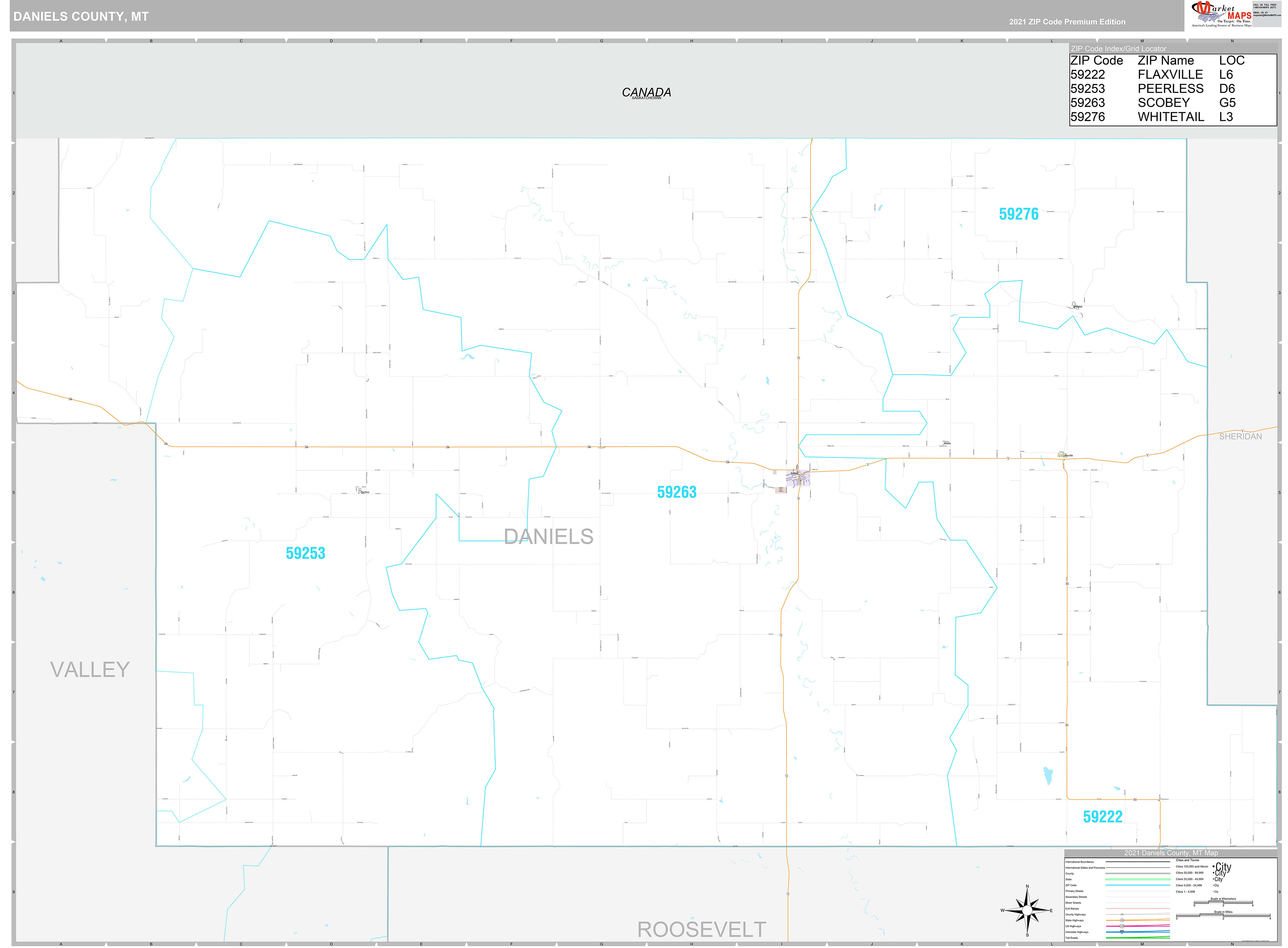 Daniels County, MT Wall Map Premium Style by MarketMAPS
