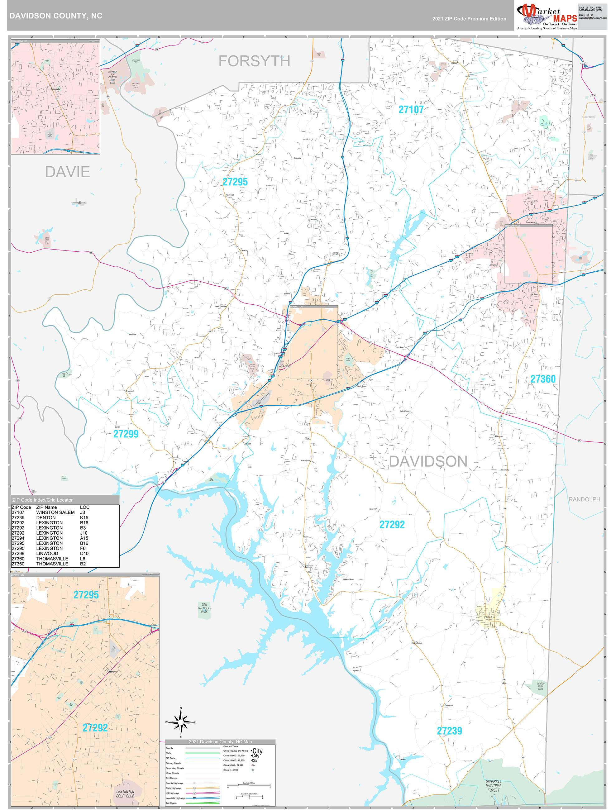 Davidson County, NC Wall Map Premium Style by MarketMAPS MapSales
