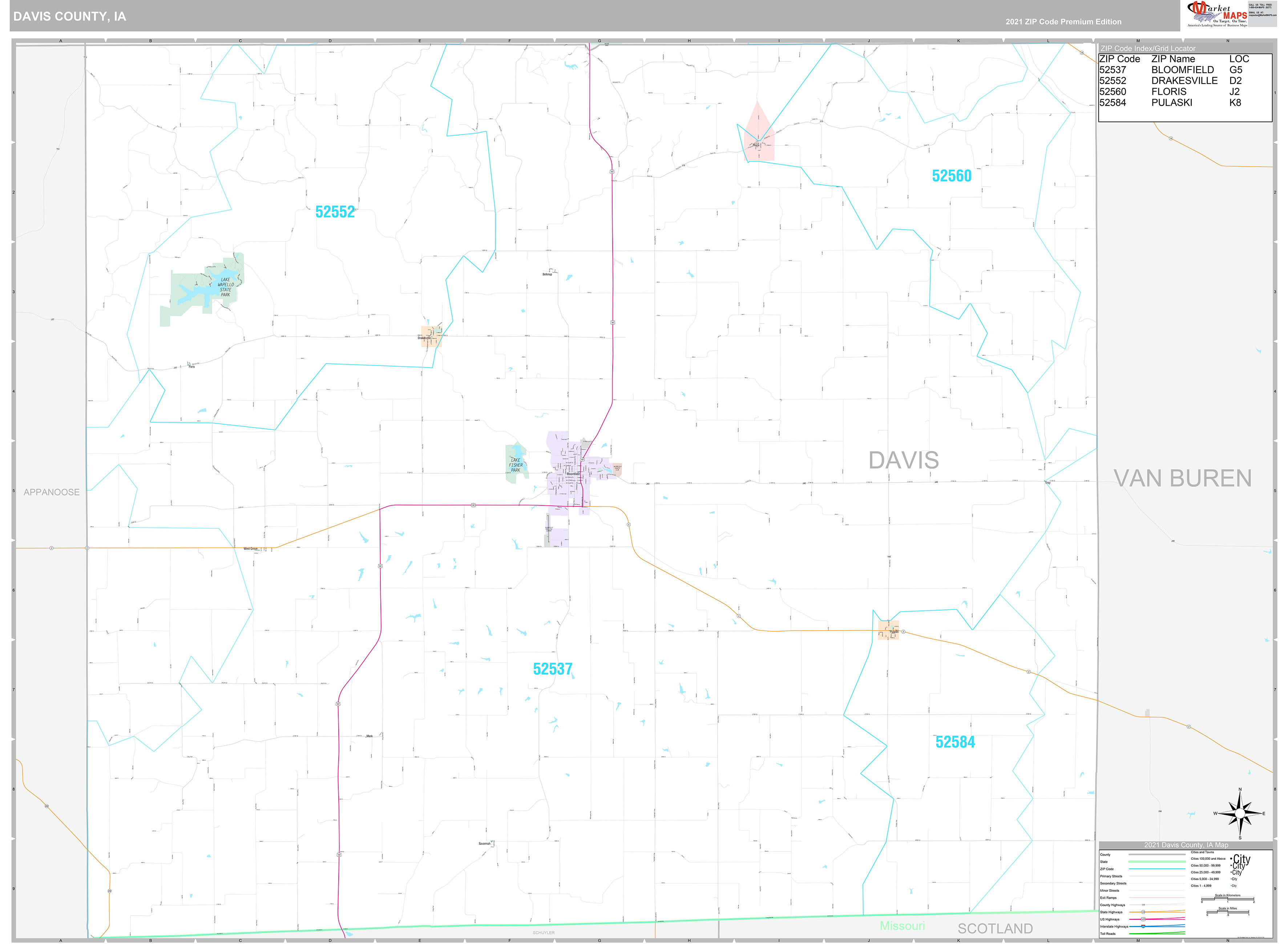 Davis County, IA Wall Map Premium Style by MarketMAPS