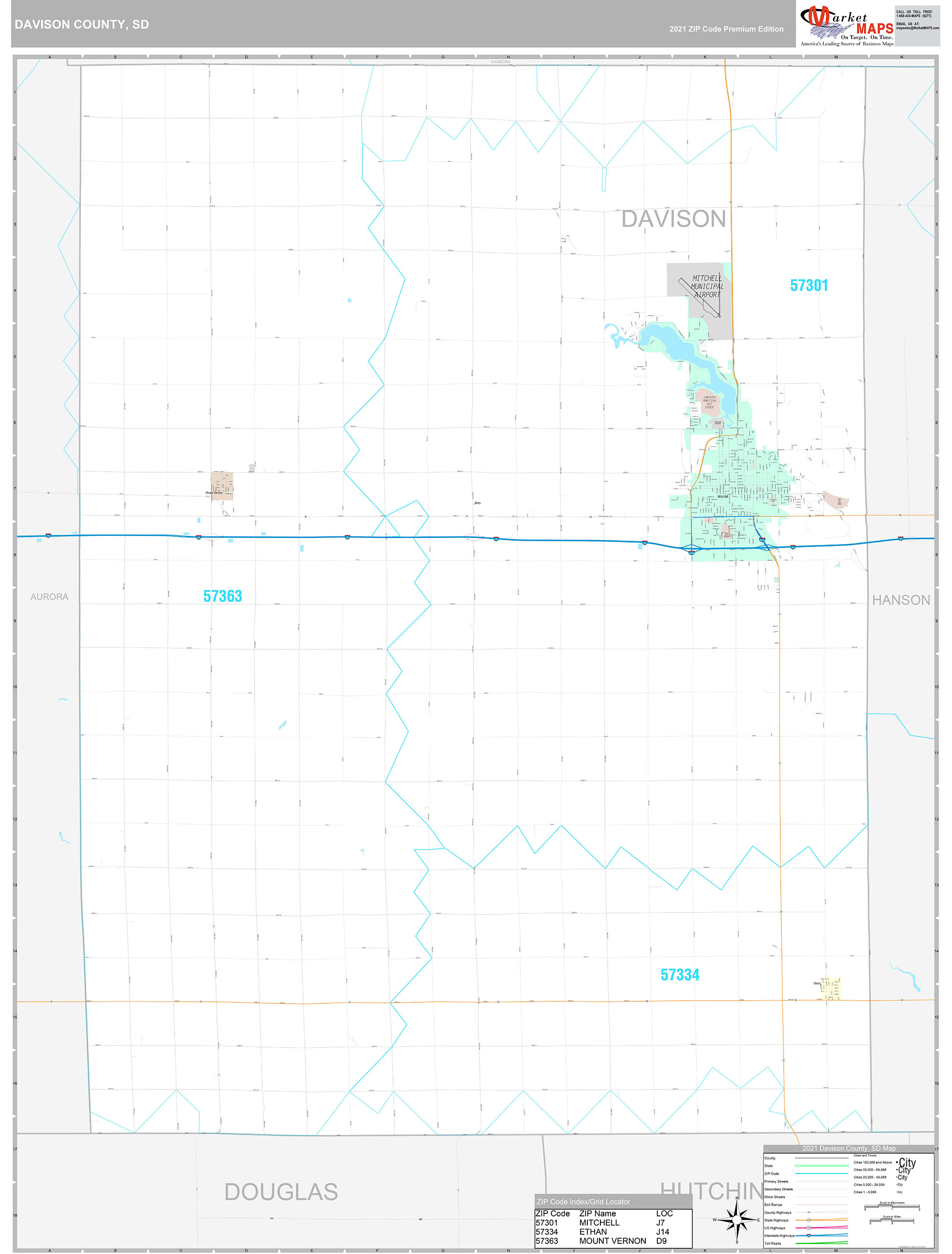 Davison County, SD Wall Map Premium Style by MarketMAPS MapSales