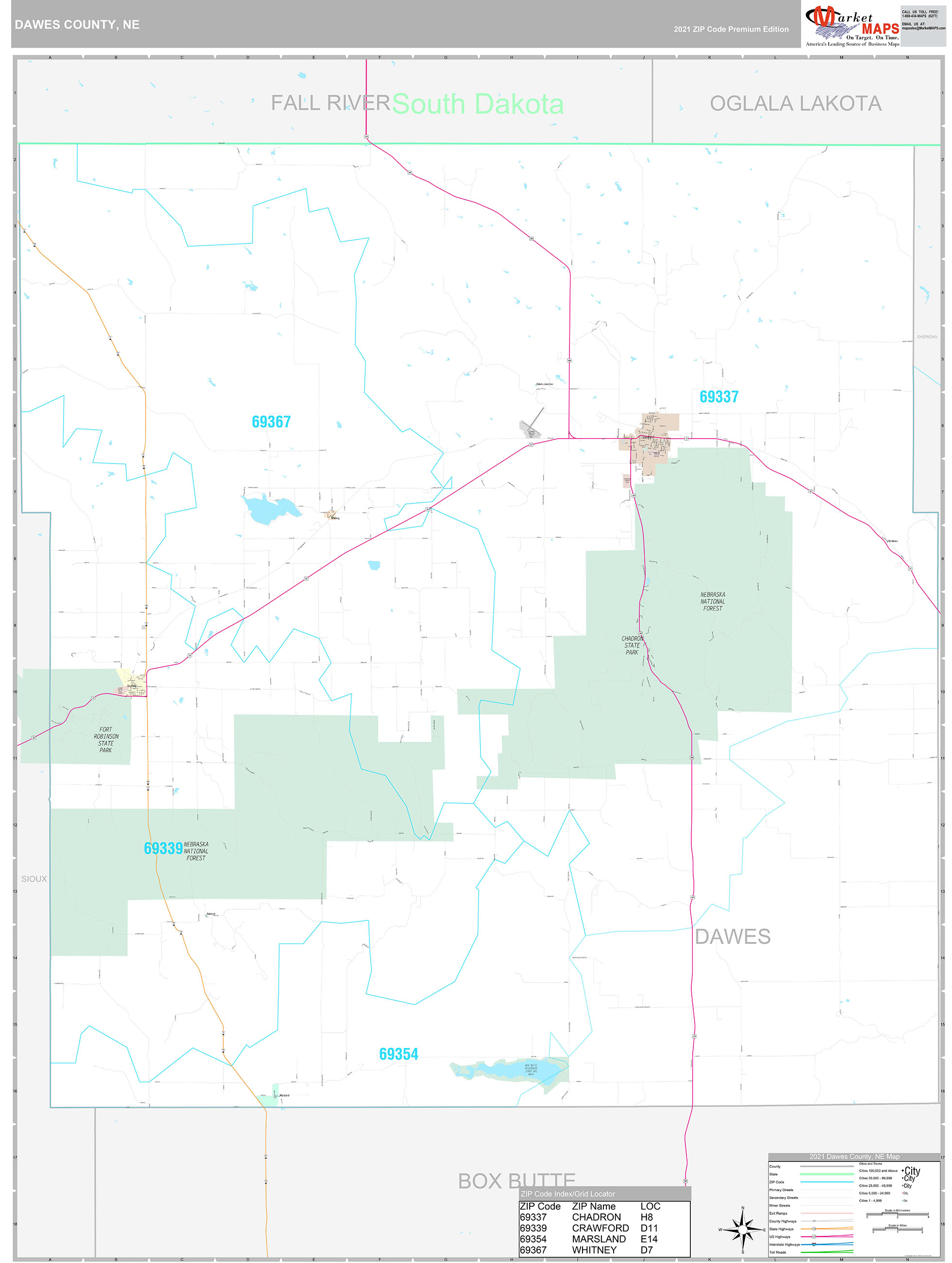 Dawes County, NE Wall Map Premium Style by MarketMAPS