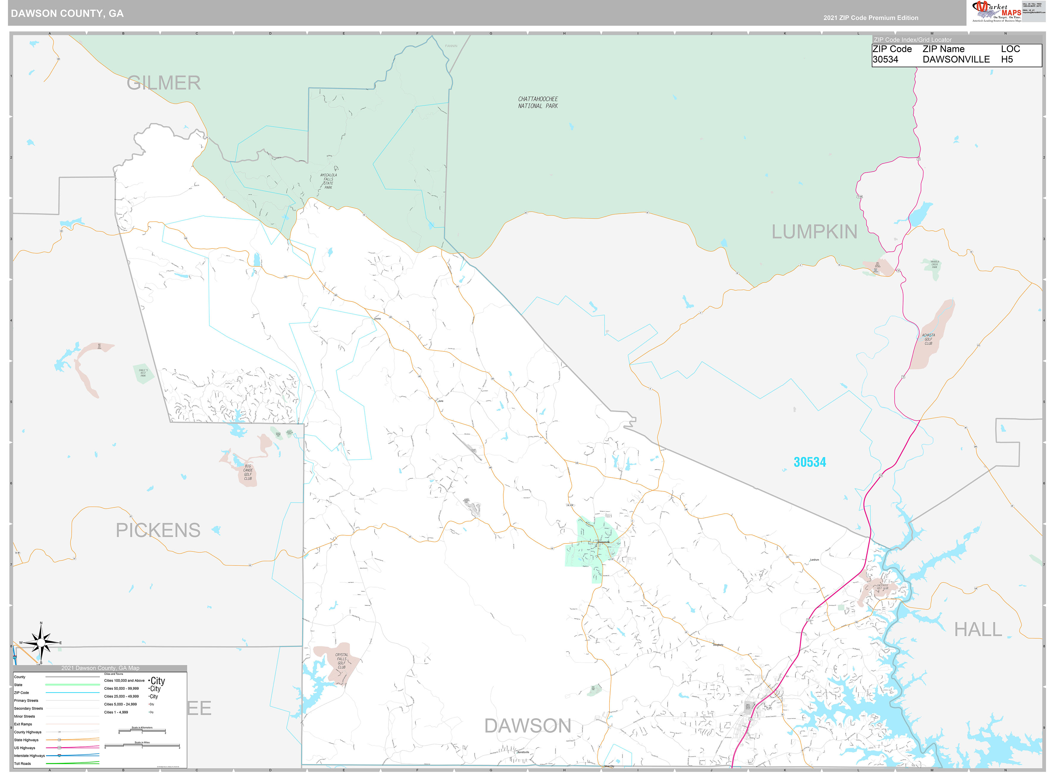Dawson County, GA Wall Map Premium Style by MarketMAPS