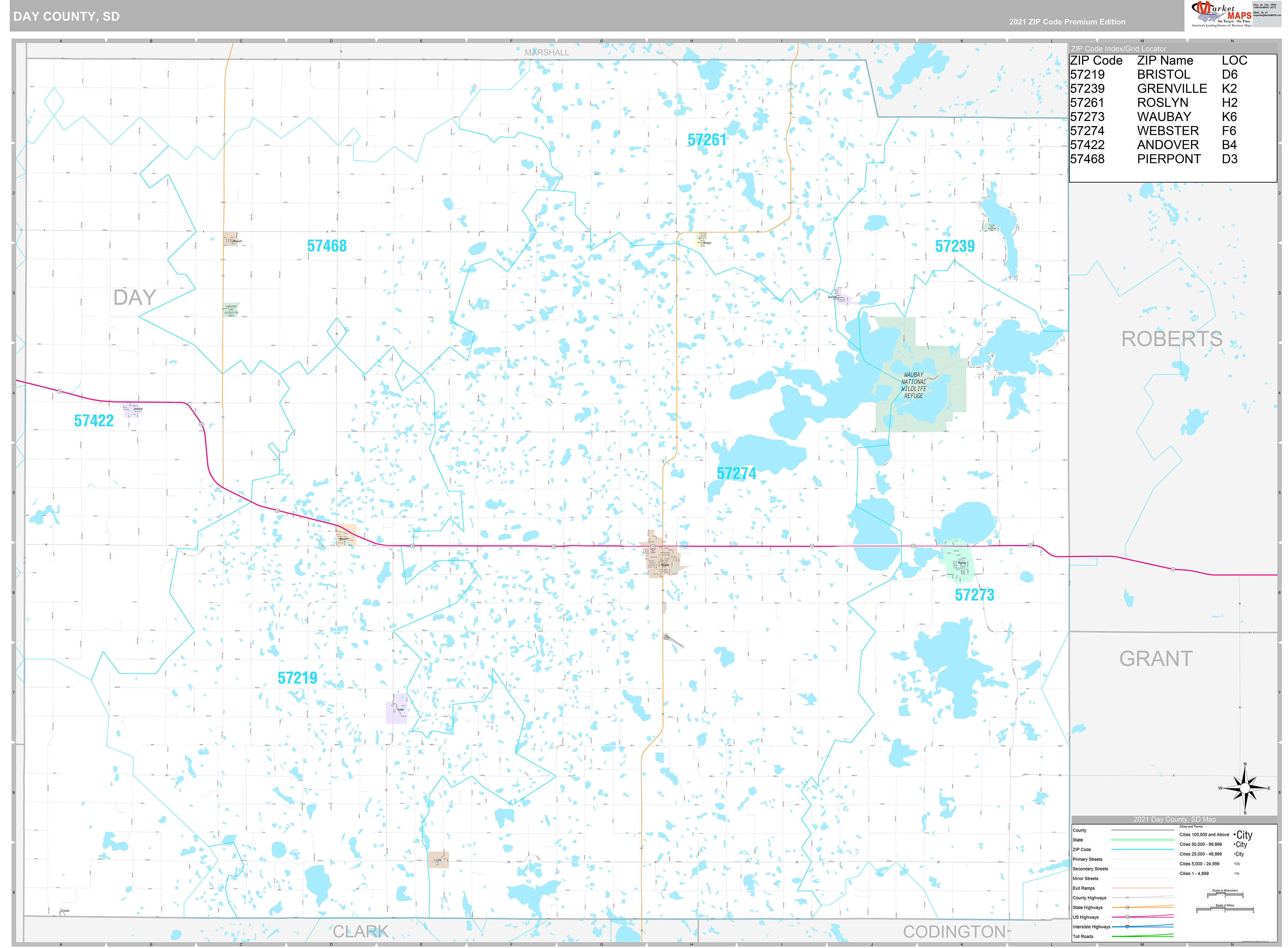 Day County, SD Wall Map Premium Style by MarketMAPS
