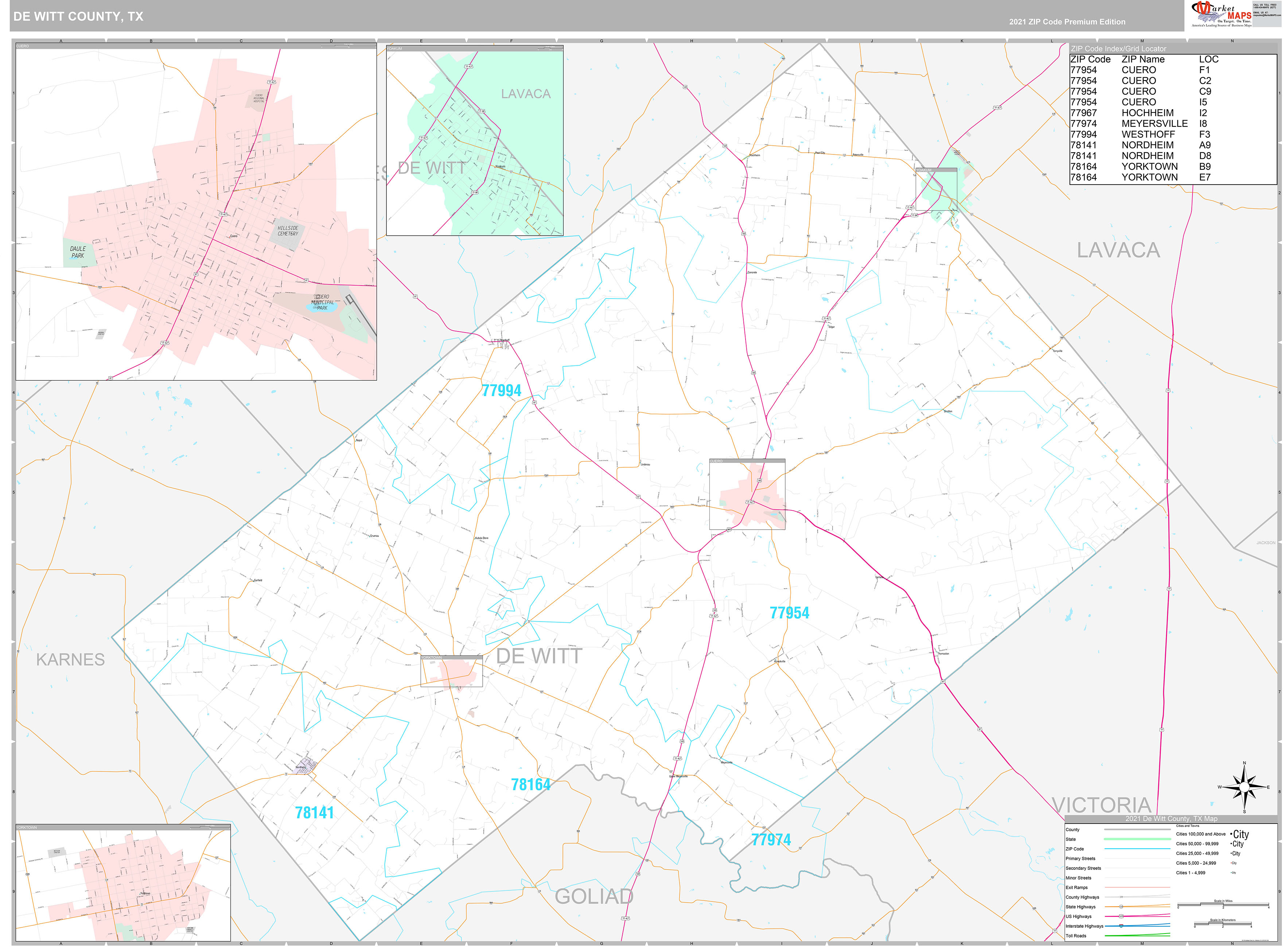 DeWitt County, TX Wall Map Premium Style by MarketMAPS MapSales
