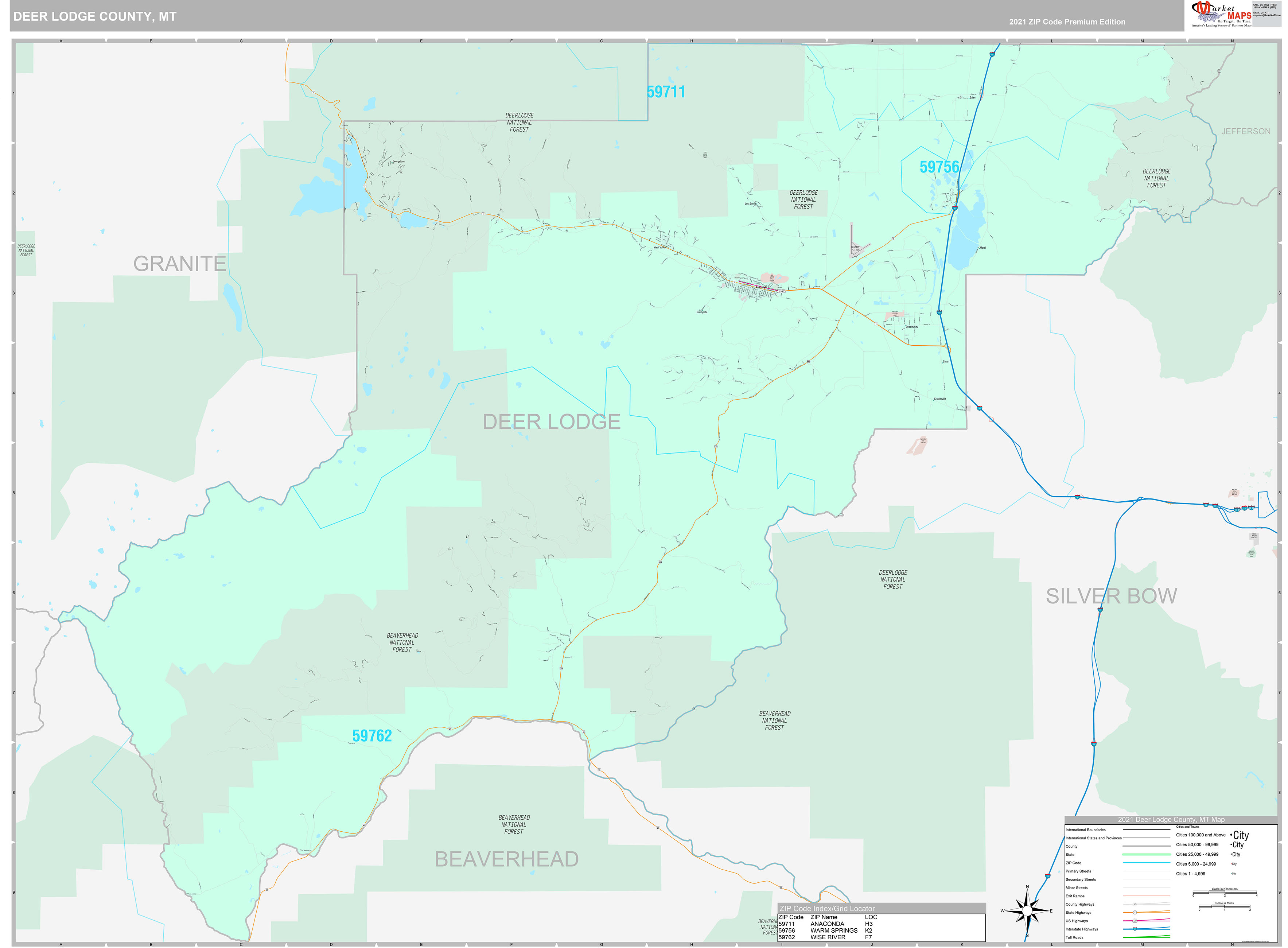 Deer Lodge County, MT Wall Map Premium Style by MarketMAPS