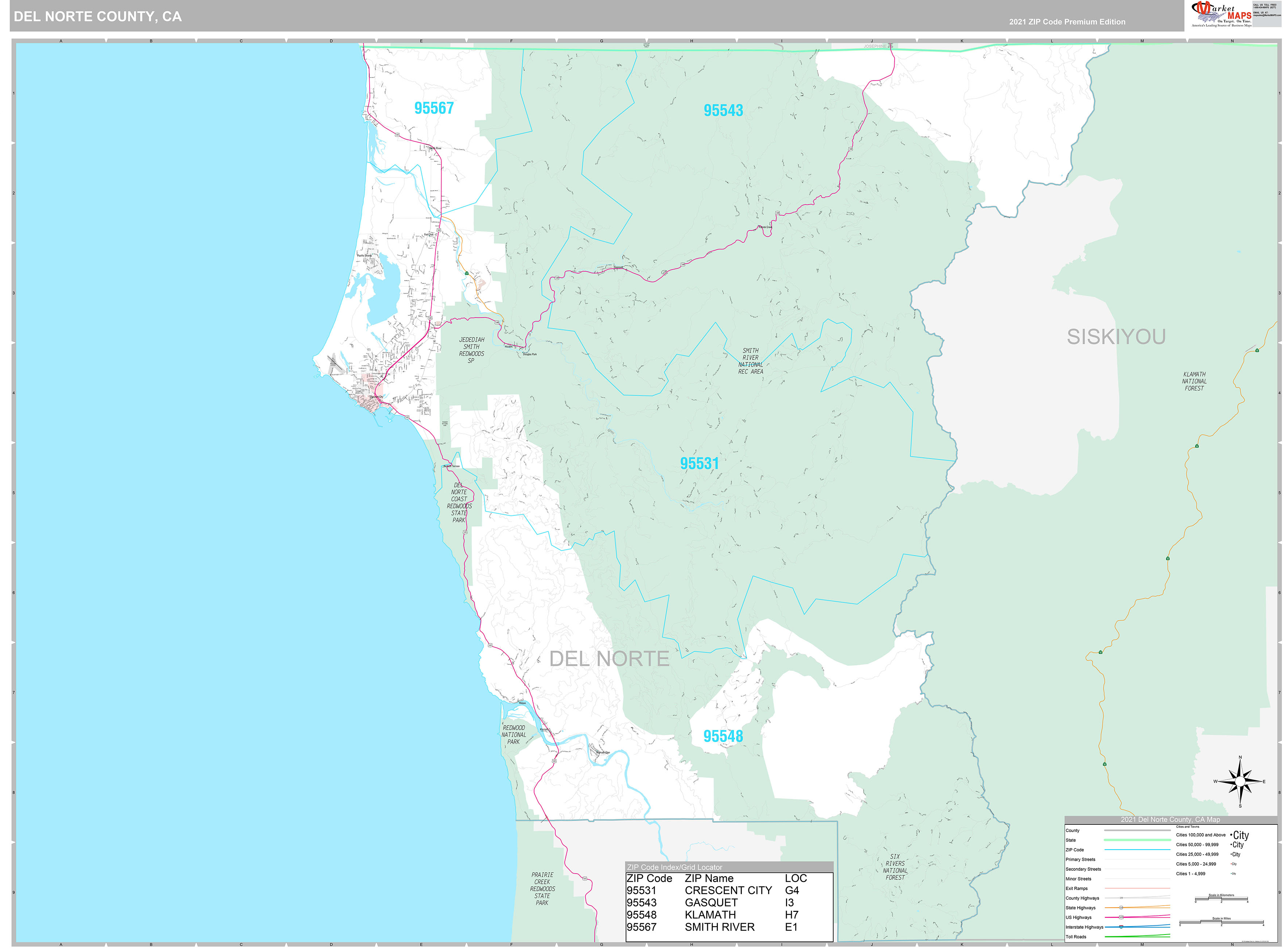 Del Norte County, CA Wall Map Premium Style by MarketMAPS
