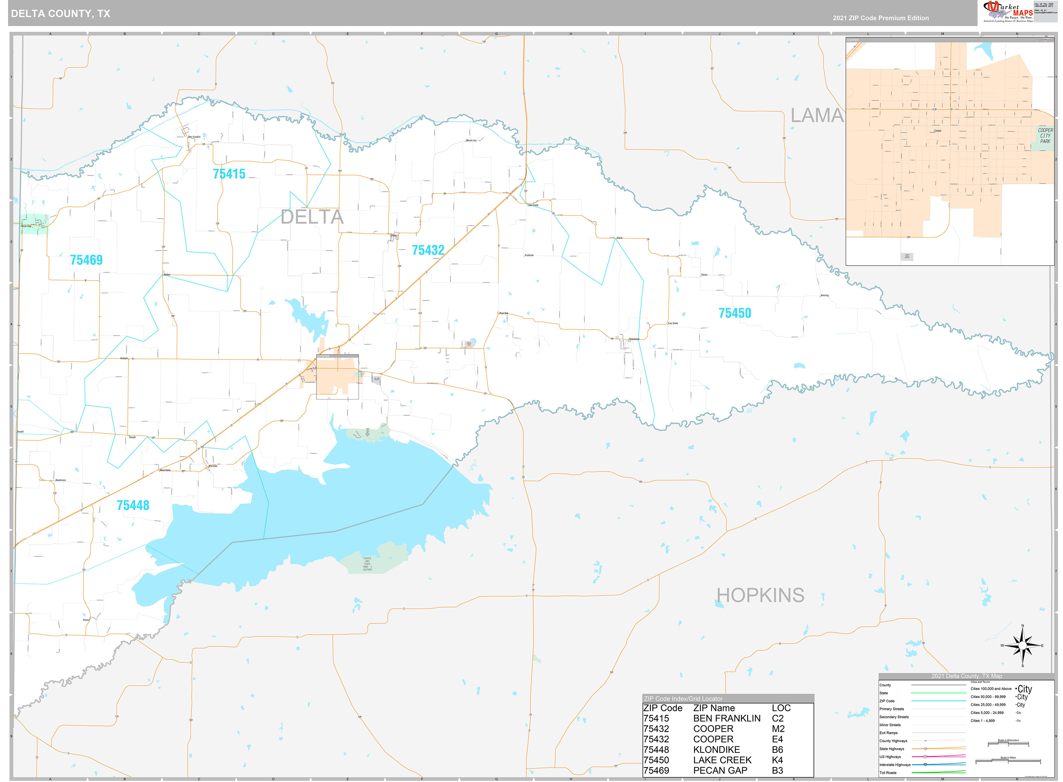 Delta County, TX Wall Map Premium Style by MarketMAPS