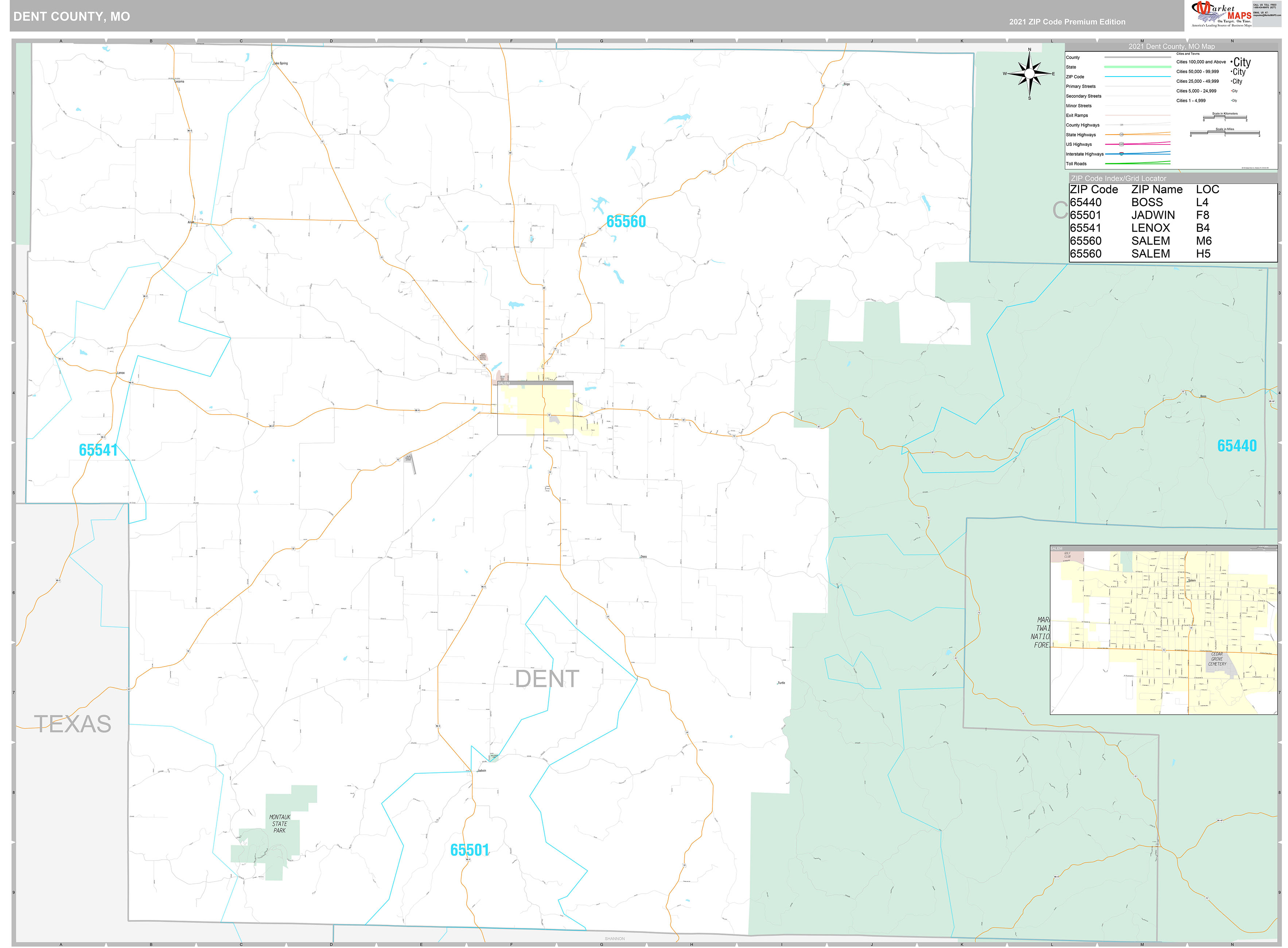 Dent County, MO Wall Map Premium Style by MarketMAPS