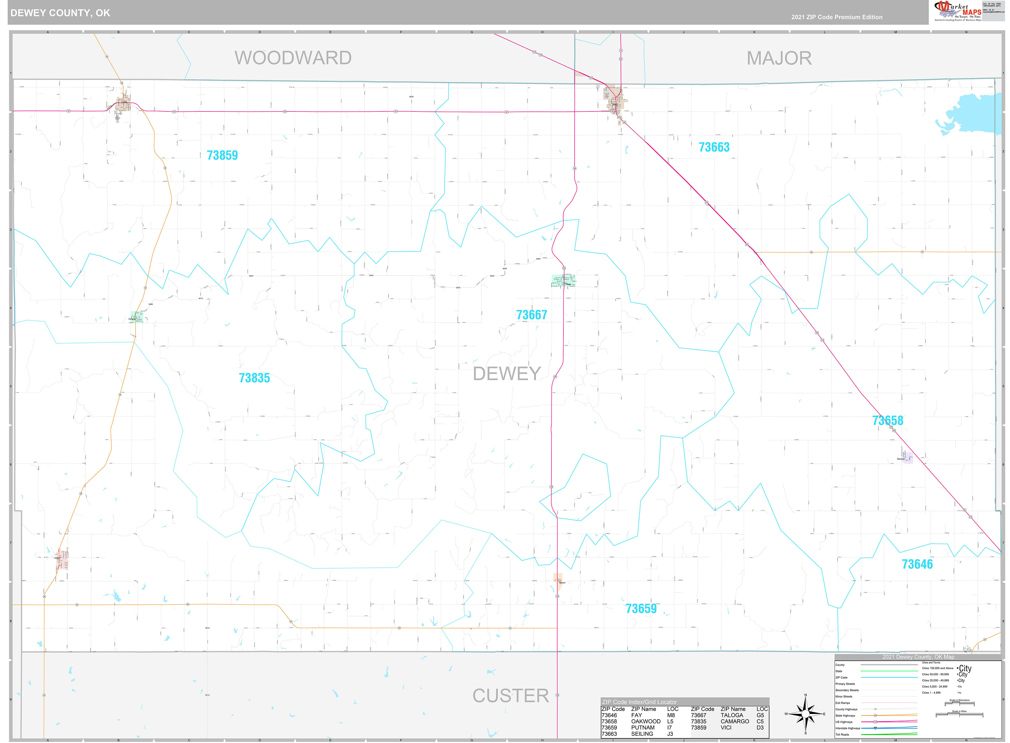Dewey County, OK Wall Map Premium Style by MarketMAPS