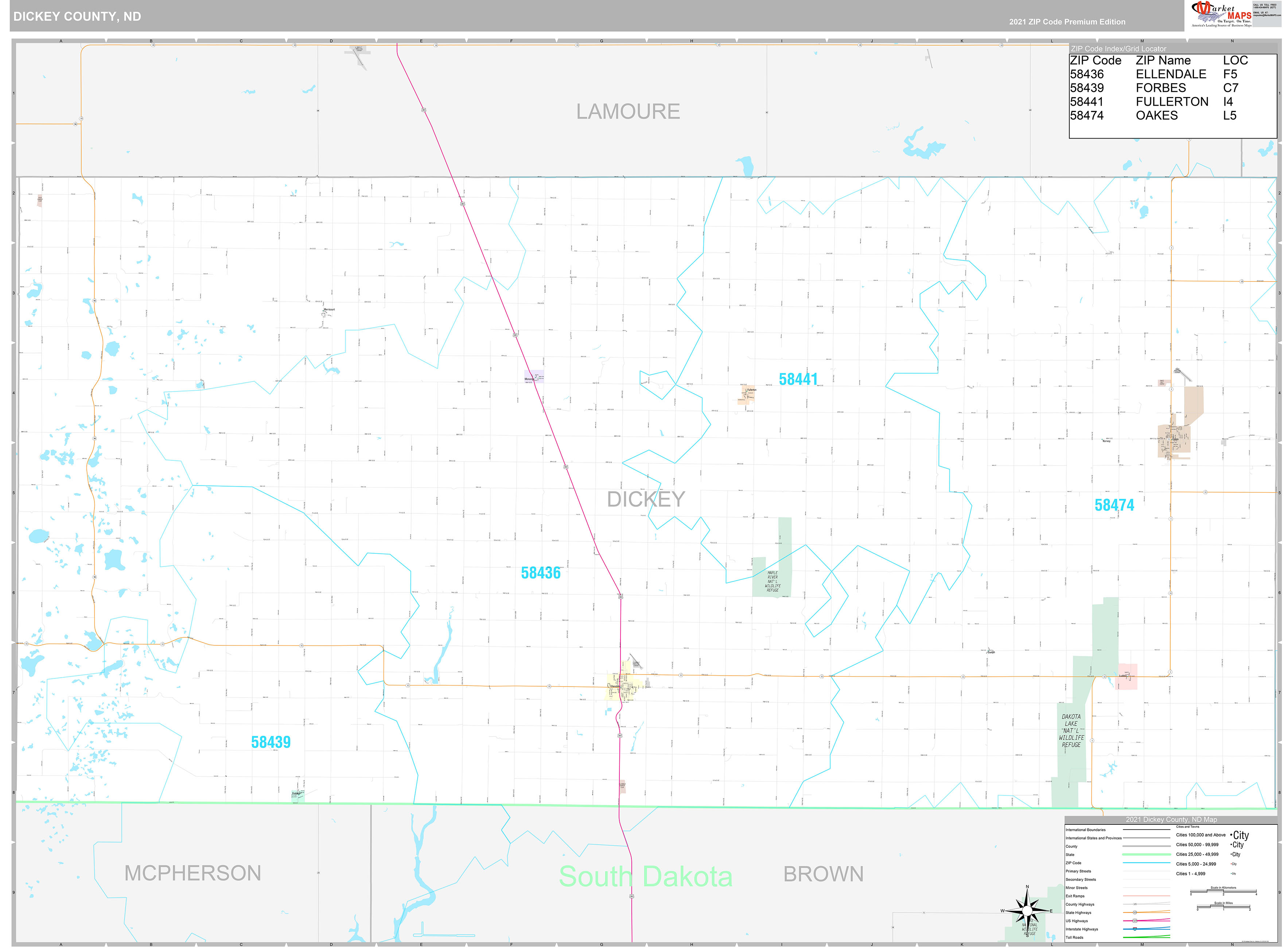 Dickey County, ND Wall Map Premium Style by MarketMAPS