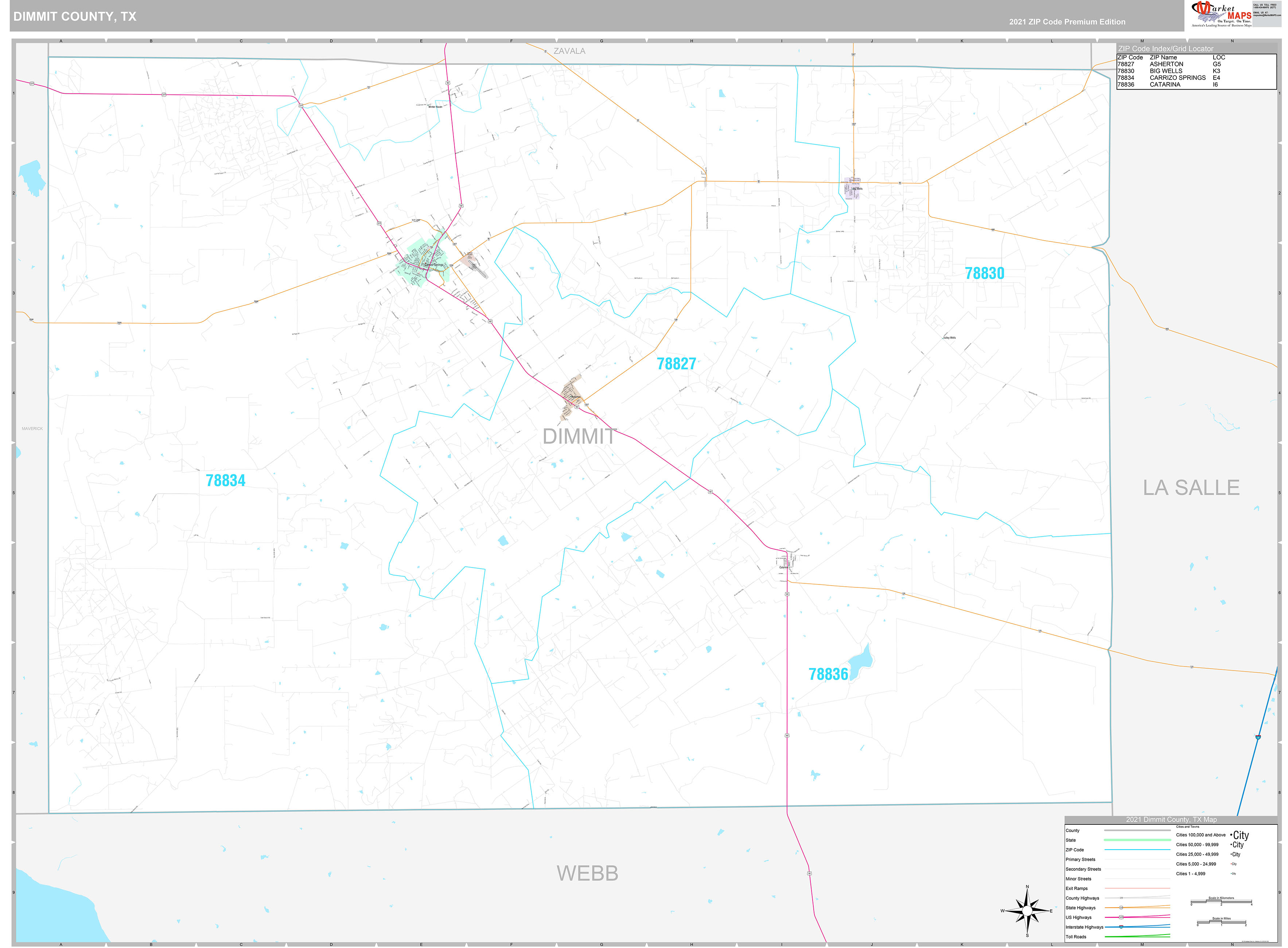 Dimmit County, TX Wall Map Premium Style by MarketMAPS MapSales