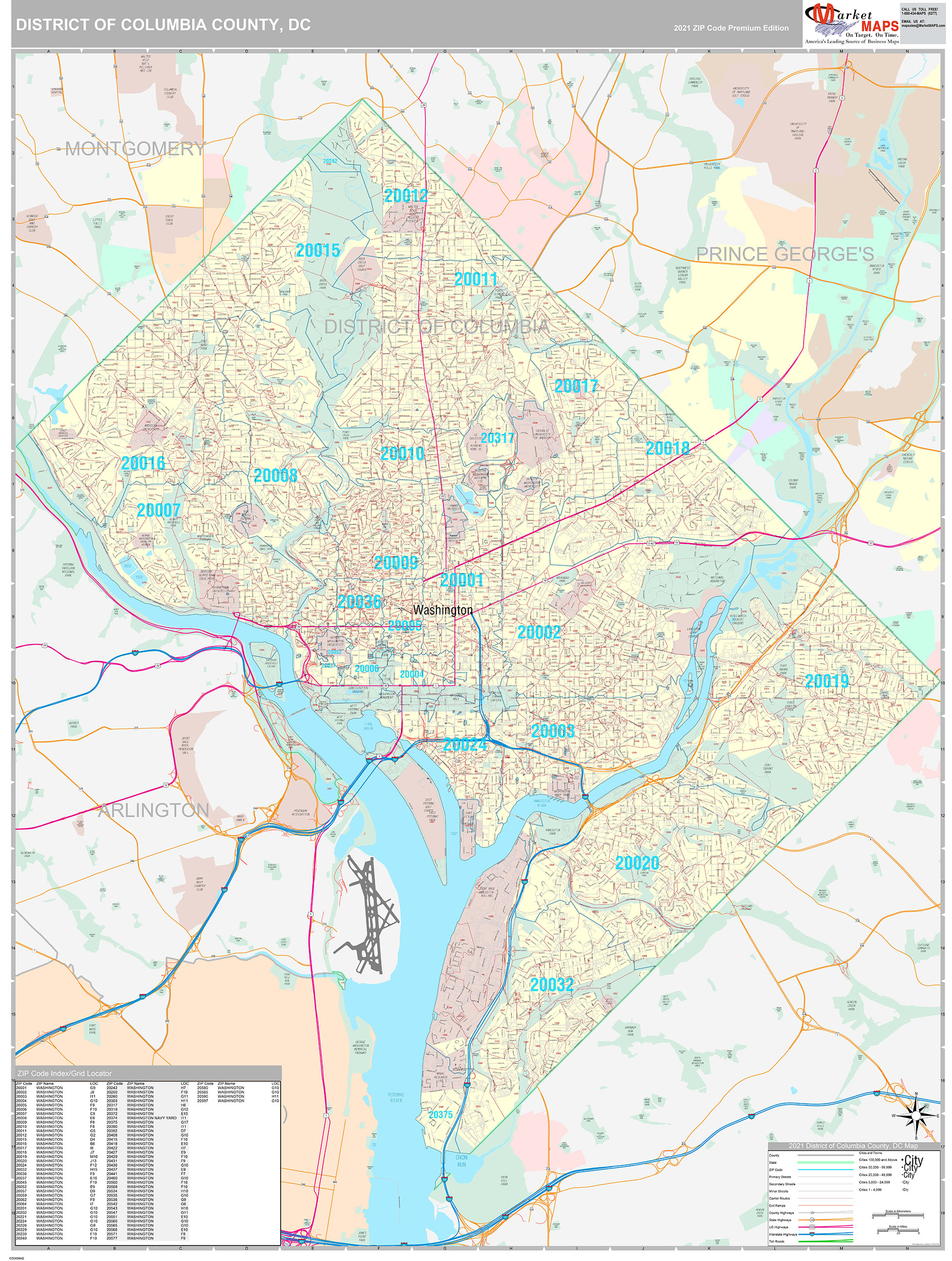 District of Columbia County, DC Wall Map Premium Style by MarketMAPS