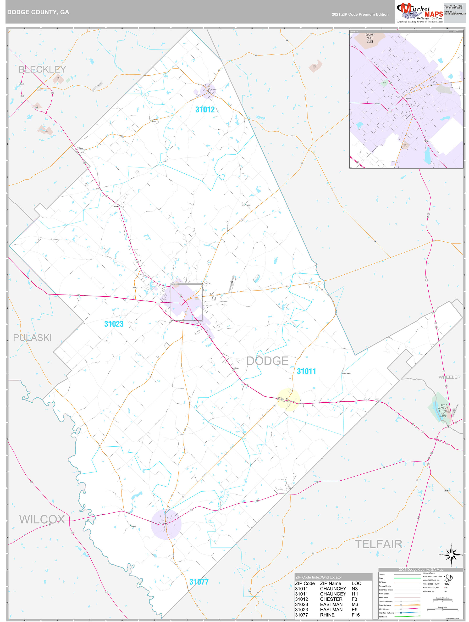 Dodge County, GA Wall Map Premium Style by MarketMAPS