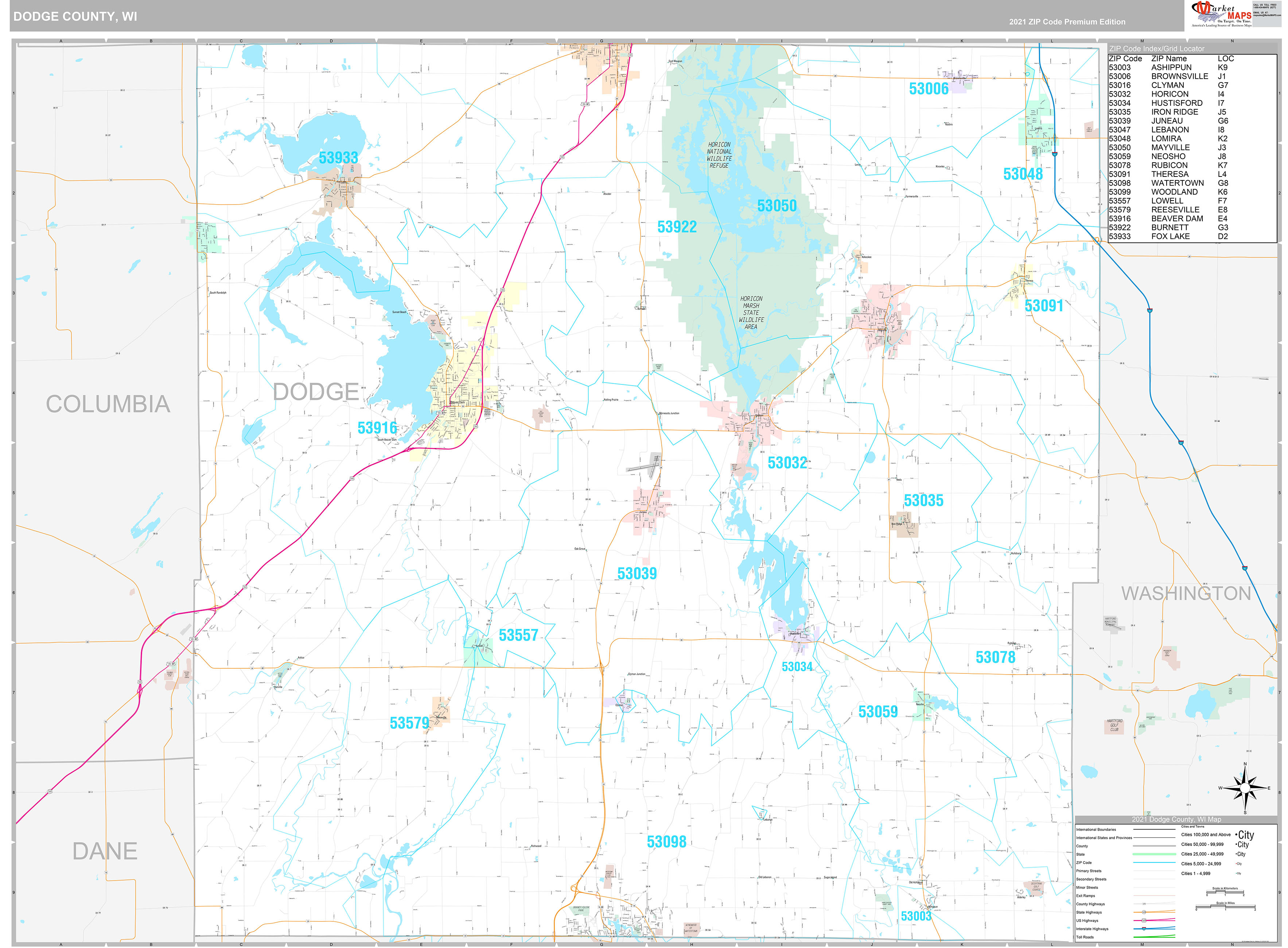 Dodge County, WI Premium Style Wall Map
