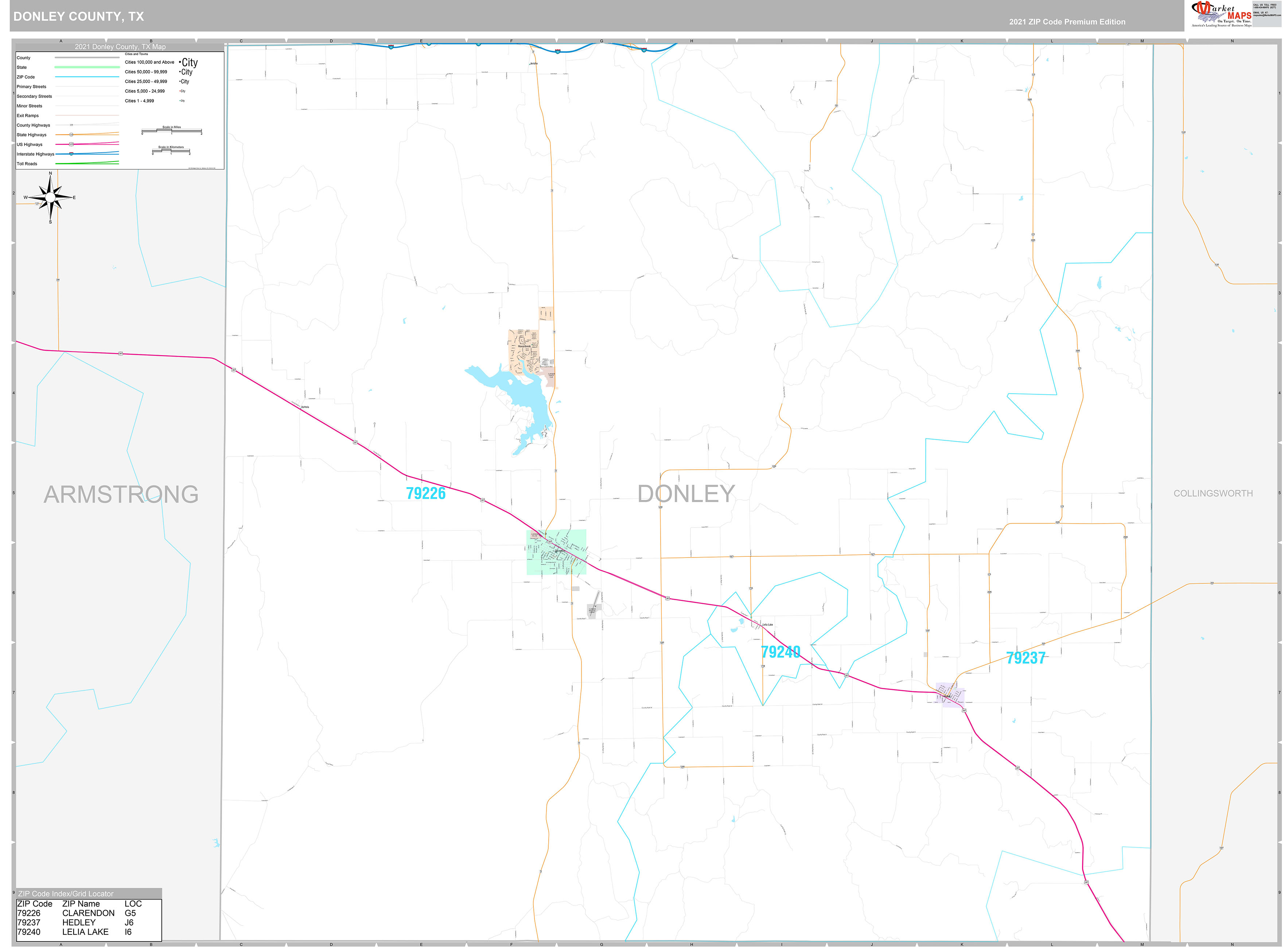 Donley County, TX Wall Map Premium Style by MarketMAPS